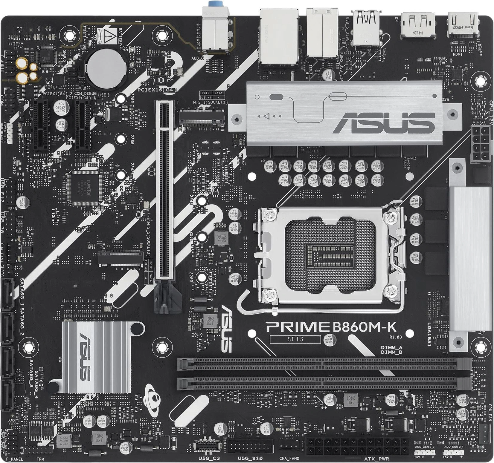 Материнская плата Asus PRIME B860M-K Soc-1851 Intel B860 2xDDR5 mATX AC`97 8ch(7.1) 2.5Gg RAID+HDMI+DP — фото 1