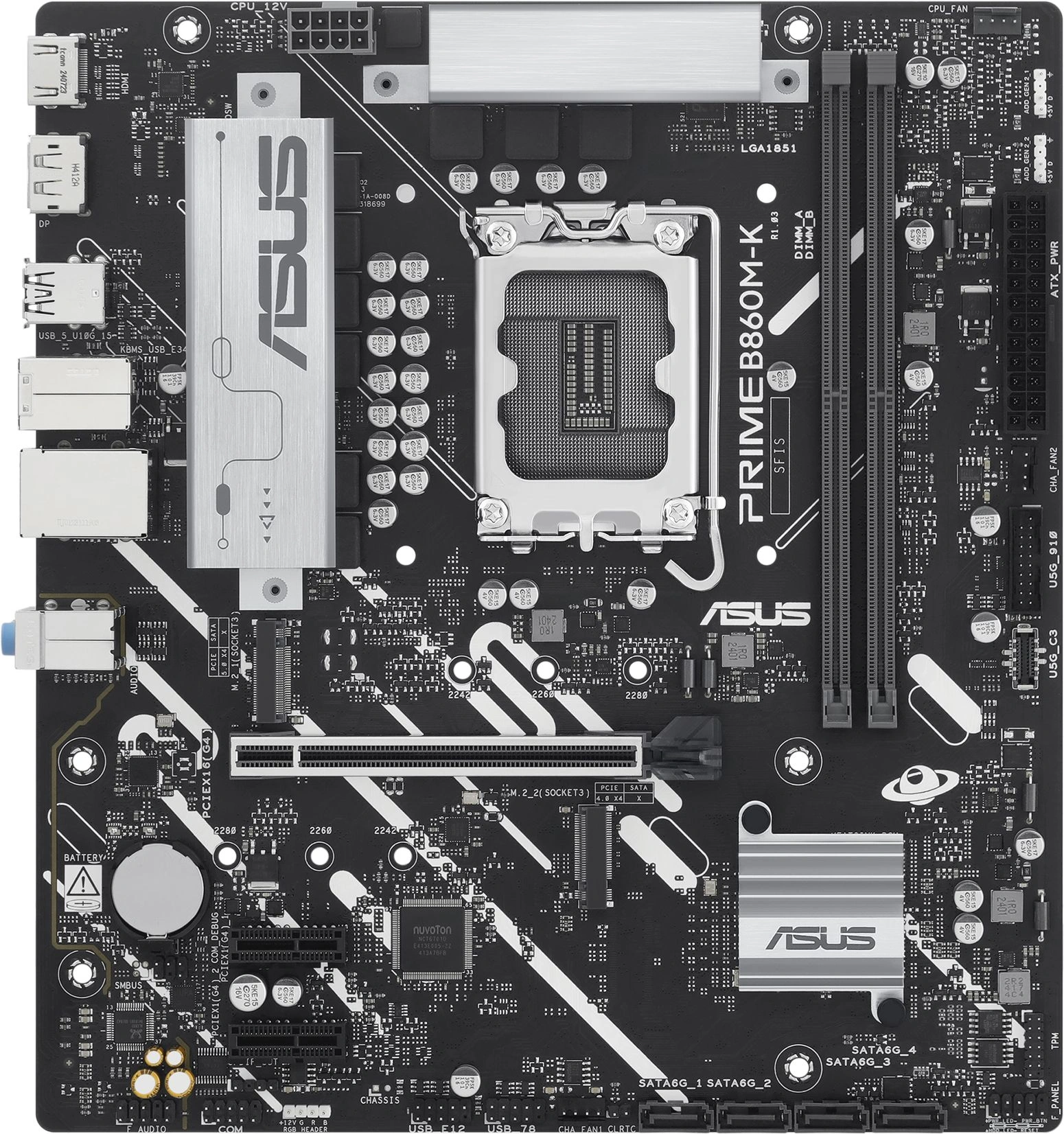 Материнская плата Asus PRIME B860M-K Soc-1851 Intel B860 2xDDR5 mATX AC`97 8ch(7.1) 2.5Gg RAID+HDMI+DP — миниатюра 3