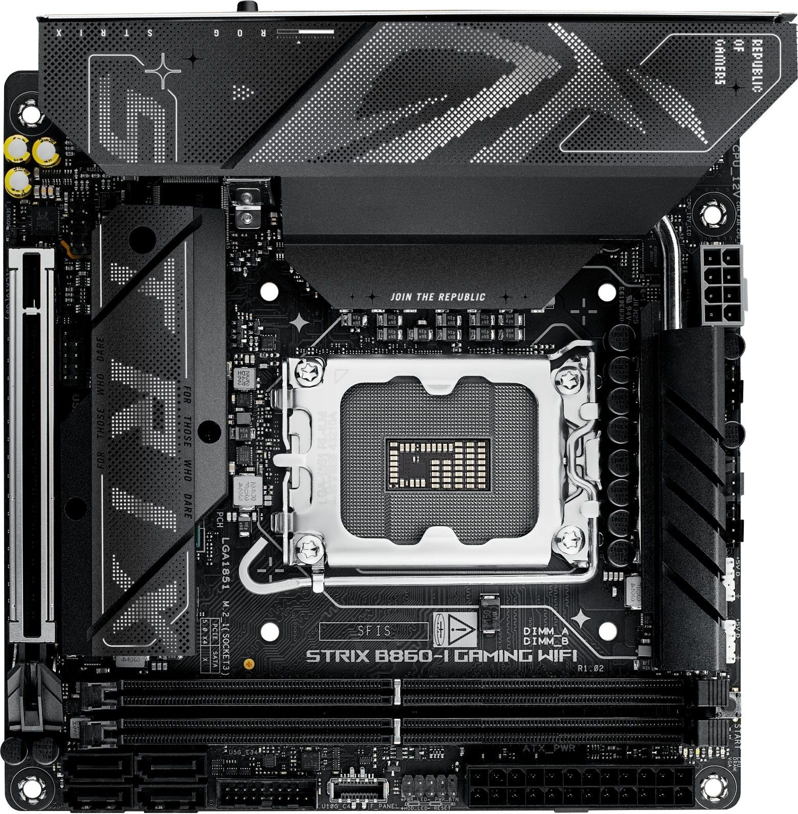 Материнская плата Asus ROG STRIX B860-I GAMING WIFI Soc-1851 Intel B860 2xDDR5 mini-ITX AC`97 8ch(7.1) 2.5Gg RAID+HDMI+DP — фото 1