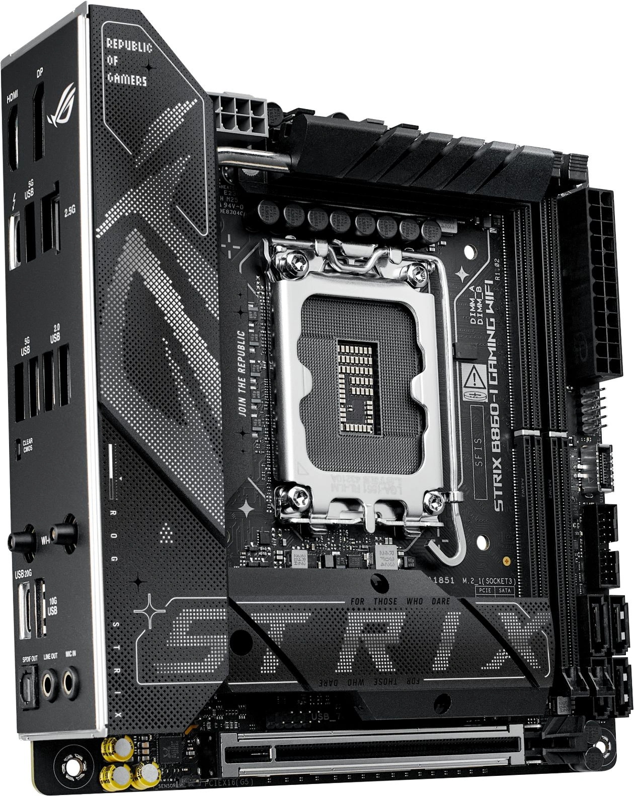 Материнская плата Asus ROG STRIX B860-I GAMING WIFI Soc-1851 Intel B860 2xDDR5 mini-ITX AC`97 8ch(7.1) 2.5Gg RAID+HDMI+DP — миниатюра 4