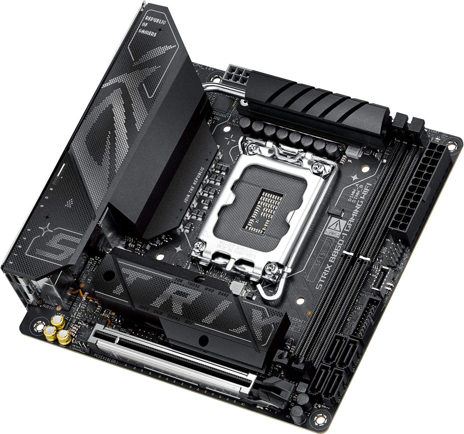 Материнская плата Asus ROG STRIX B860-I GAMING WIFI Soc-1851 Intel B860 2xDDR5 mini-ITX AC`97 8ch(7.1) 2.5Gg RAID+HDMI+DP — миниатюра 5