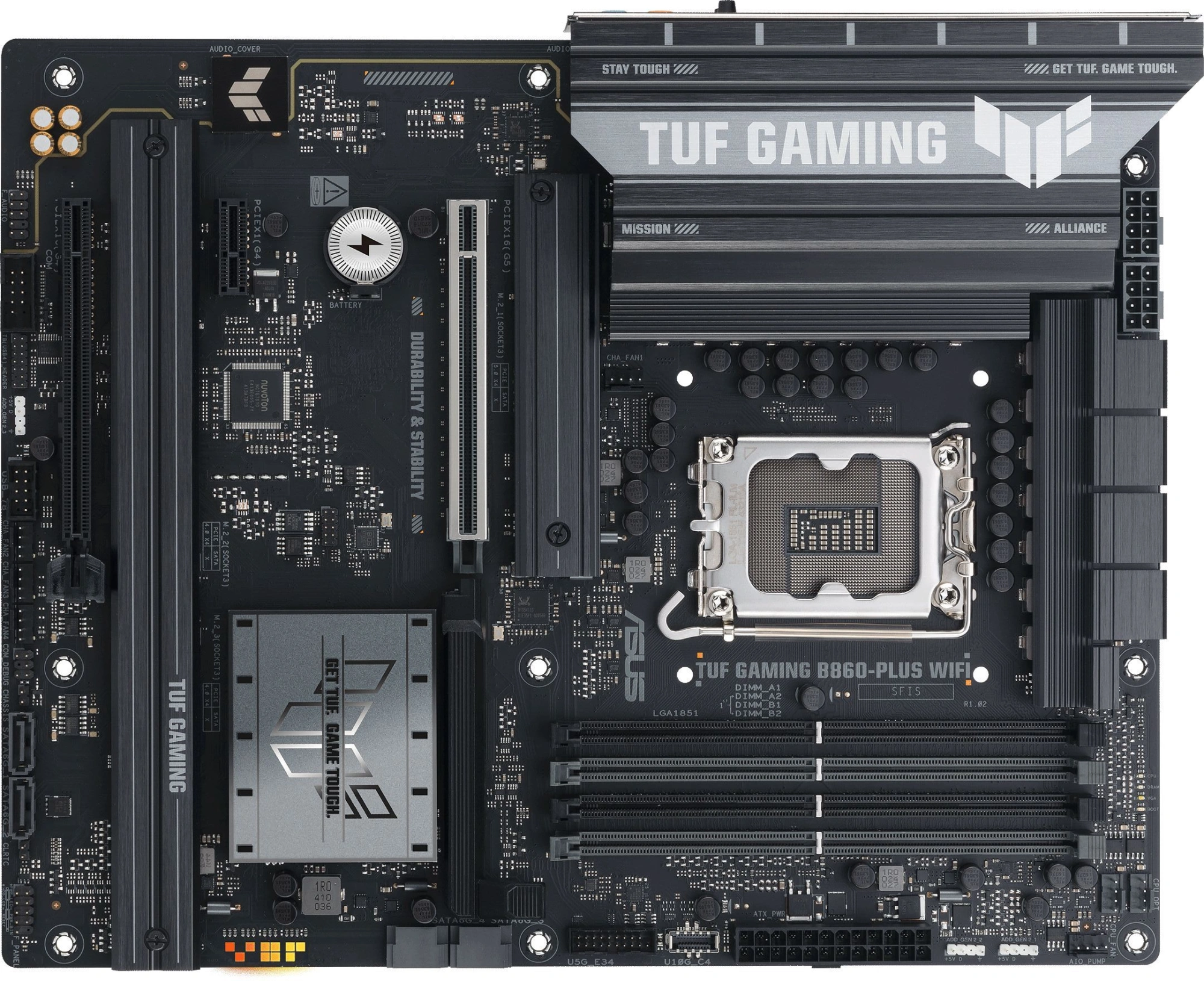 Материнская плата Asus TUF GAMING B860-PLUS WIFI Soc-1851 Intel B860 4xDDR5 ATX AC`97 8ch(7.1) 2.5Gg RAID+HDMI+DP — фото 1