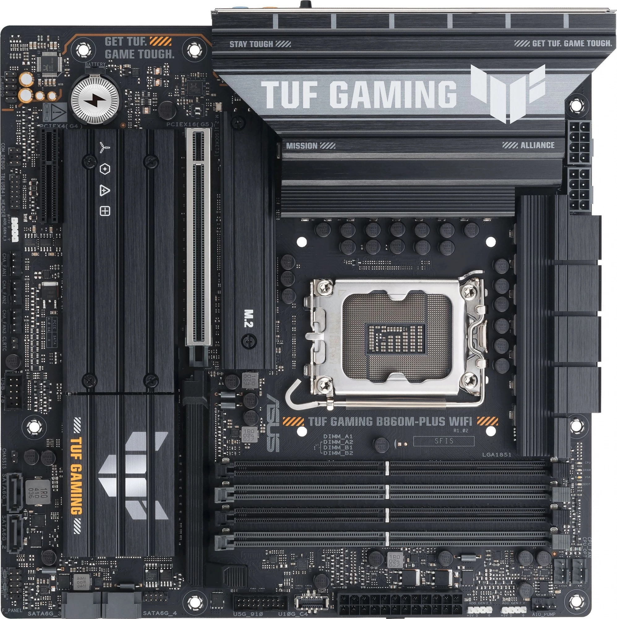 Материнская плата Asus TUF GAMING B860M-PLUS WIFI Soc-1851 Intel B860 4xDDR5 mATX AC`97 8ch(7.1) 2.5Gg RAID+HDMI+DP — фото 1