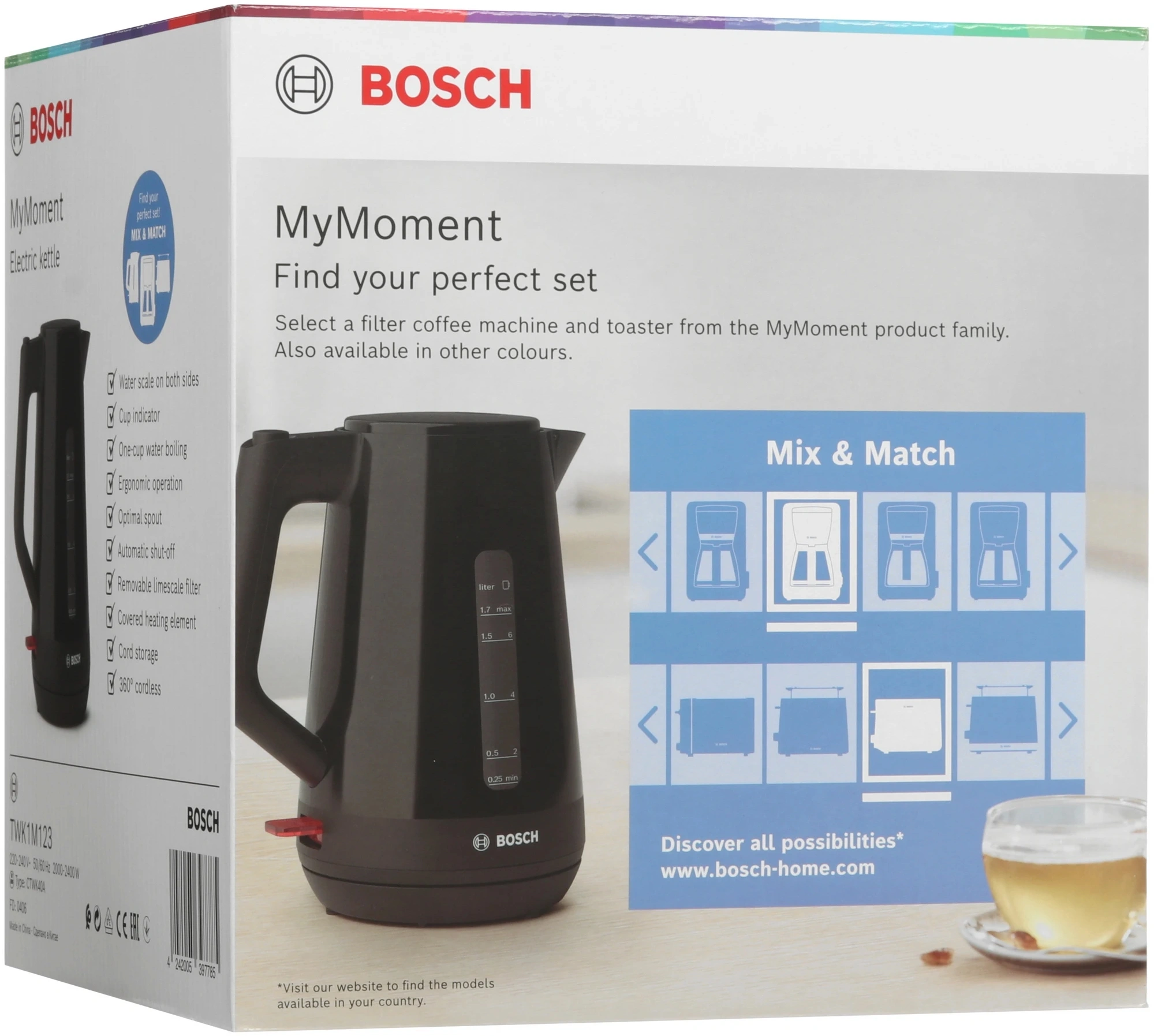 Чайник электрический Bosch TWK1M123 1.7л. 2400Вт черный корпус: пластик — миниатюра 8