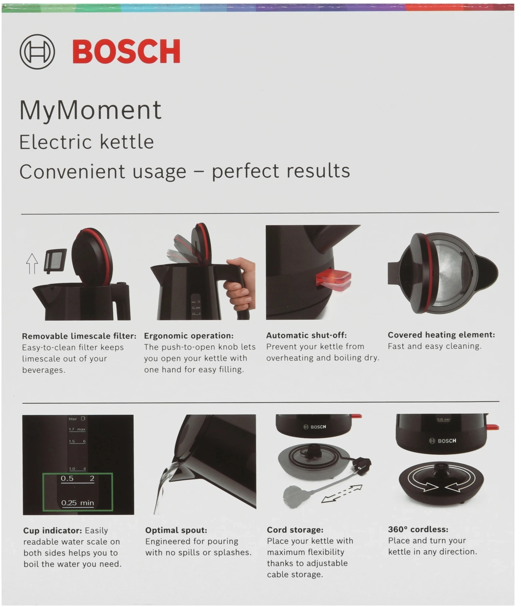 Чайник электрический Bosch TWK1M123 1.7л. 2400Вт черный корпус: пластик — миниатюра 7