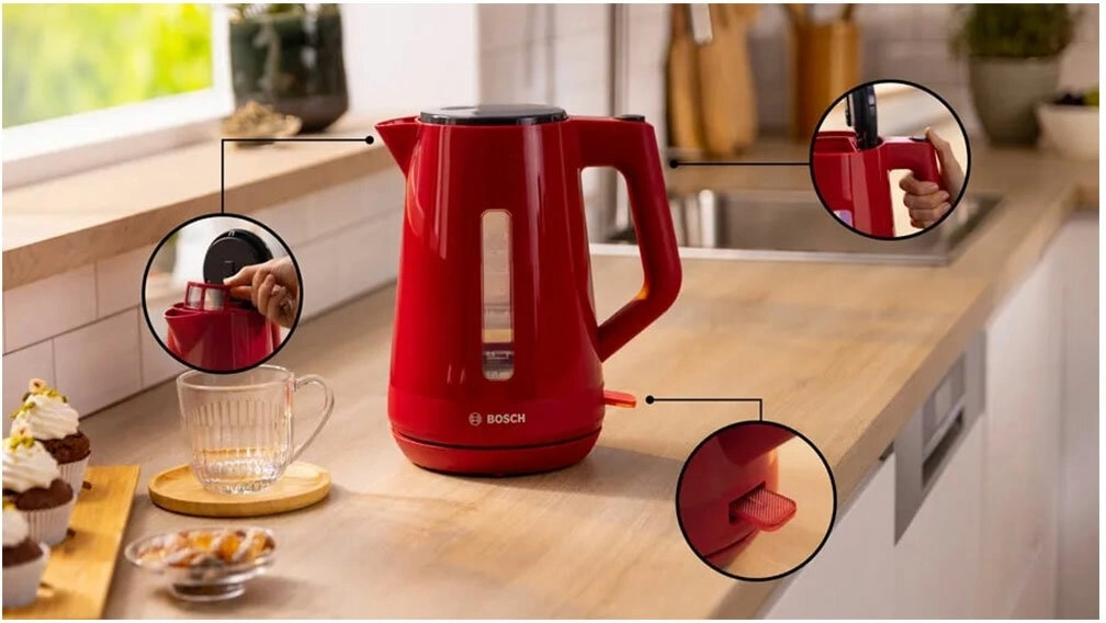 Чайник электрический Bosch TWK1M124 1.7л. 2400Вт красный корпус: пластик — миниатюра 7