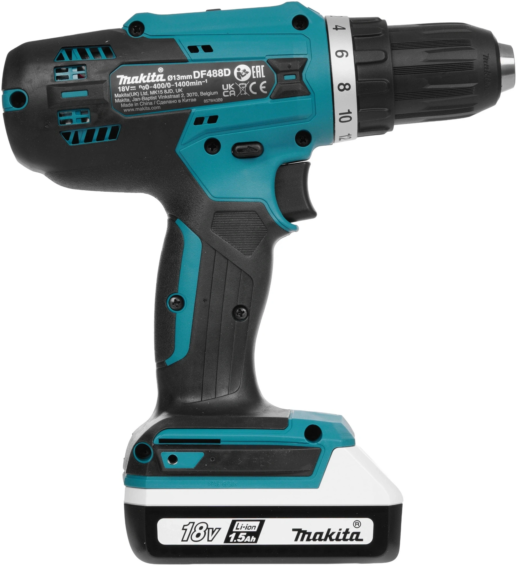 Дрель-шуруповерт Makita DF488D002 аккум. патрон:быстрозажимной (кейс в комплекте) — миниатюра 5