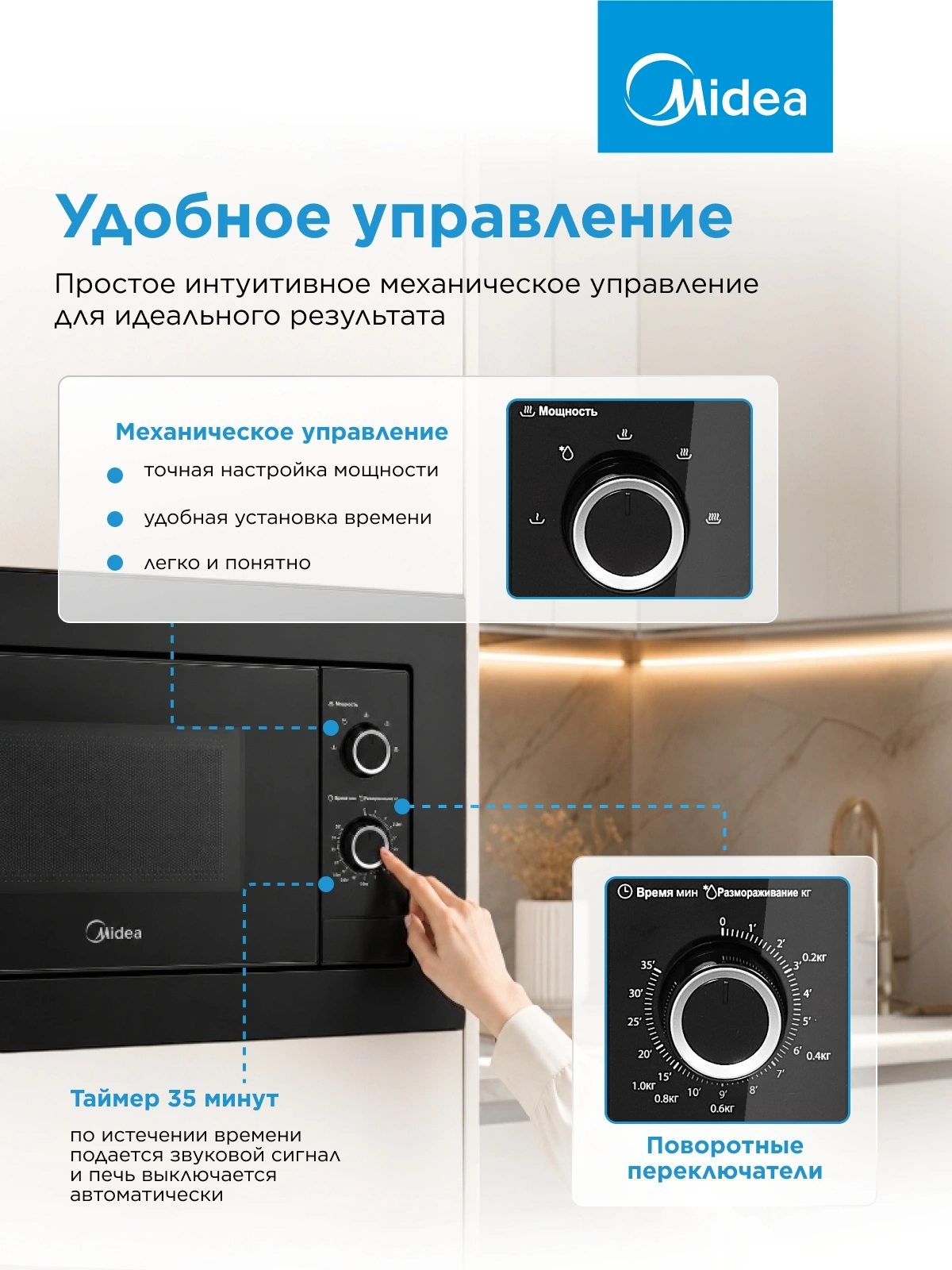 Микроволновая печь Midea MI50203B 20л. 700Вт черный (встраиваемая) — миниатюра 13
