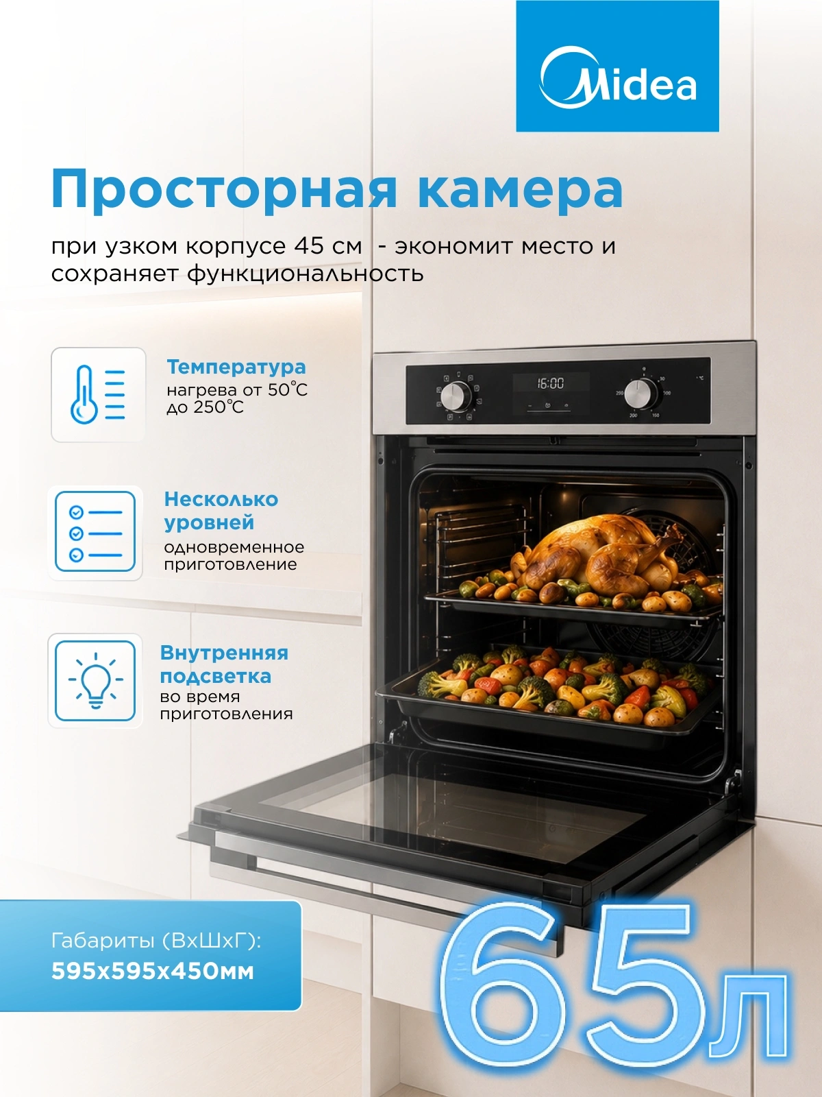 Духовой шкаф Электрический Midea MO47003GX нержавеющая сталь — миниатюра 11