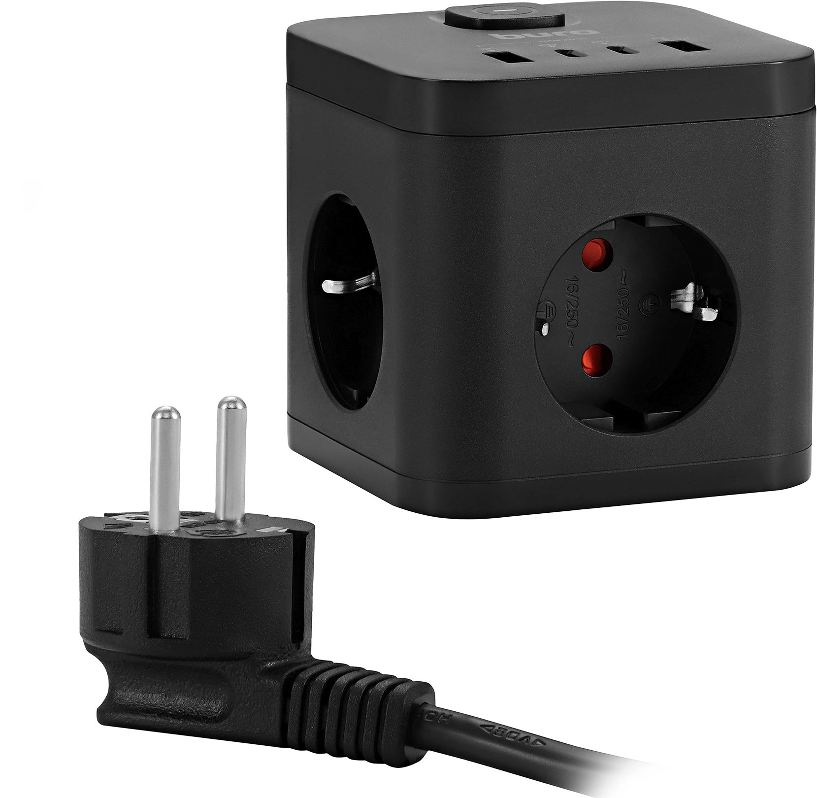 Сетевой удлинитель Buro BU-PC3.1UС-Plus-B 1.5м (3 розетки) черный (коробка) — миниатюра 3
