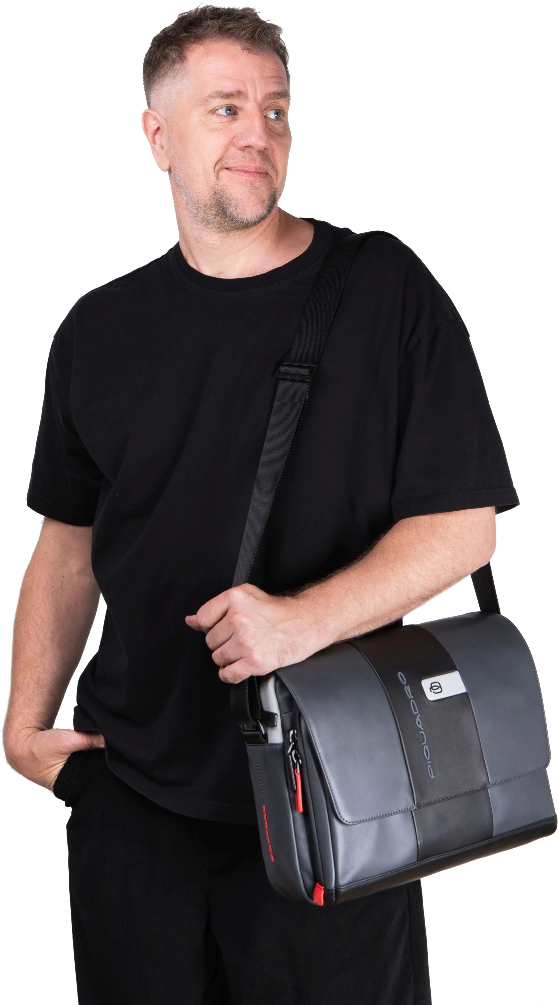 Сумка-мессенджер Piquadro Urban CA6802UB00/GRN с отделением для ноутбука 14" серая/черная натур.кожа — миниатюра 2