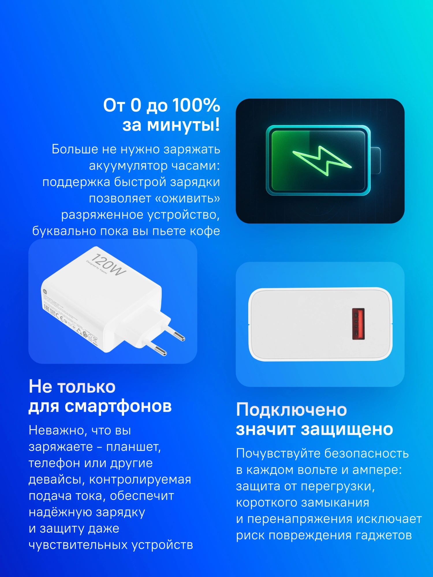 Сетевое зар./устр. Xiaomi 120W HyperCharge Combo (Type-A) EU 120W 6A (PD+QC) USB универсальное белый (BHR9462EU) — миниатюра 8