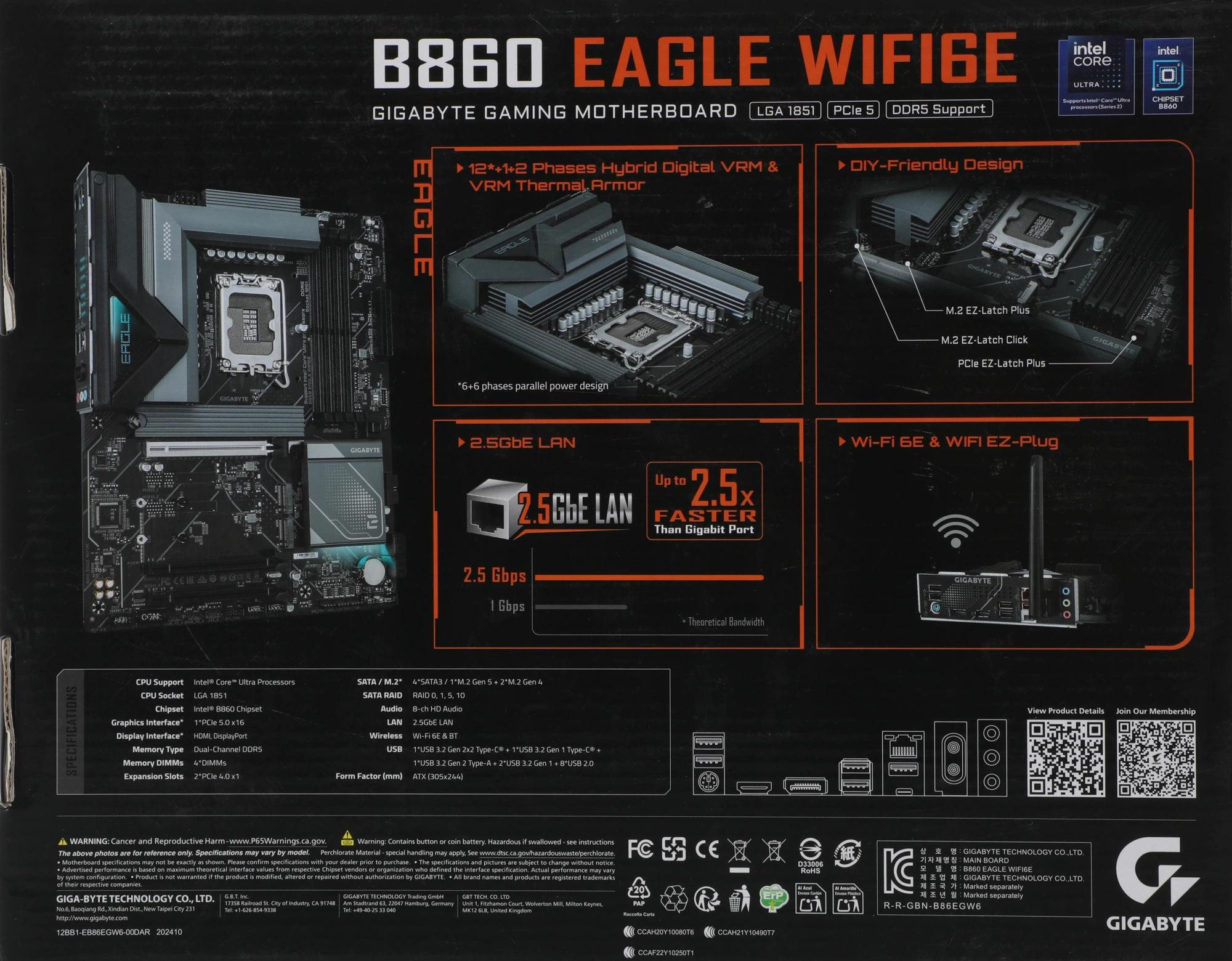 Материнская плата Gigabyte B860 EAGLE WIFI6E Soc-1851 Intel B860 4xDDR5 ATX AC`97 8ch(7.1) 2.5Gg RAID+HDMI+DP — миниатюра 12