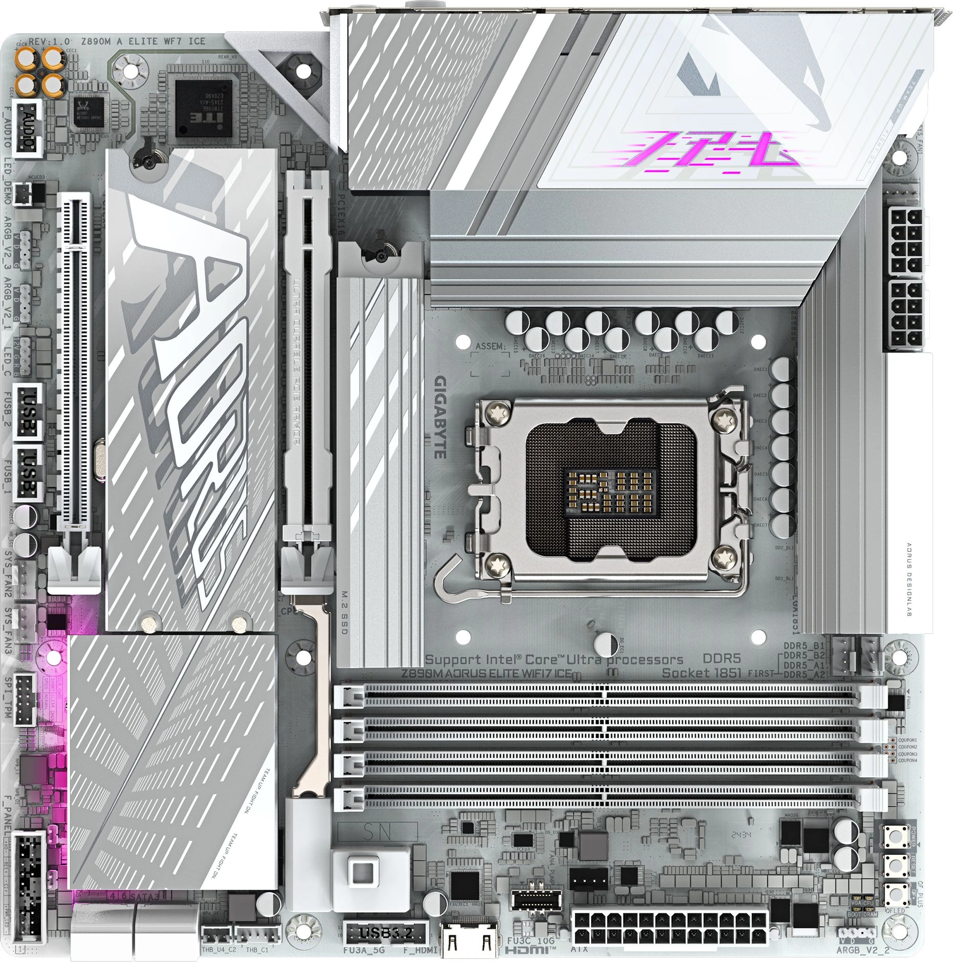 Материнская плата Gigabyte Z890M AORUS ELITE WIFI7 ICE Soc-1851 Intel Z890 4xDDR5 mATX AC`97 8ch(7.1) 2.5Gg RAID+DP — фото 1