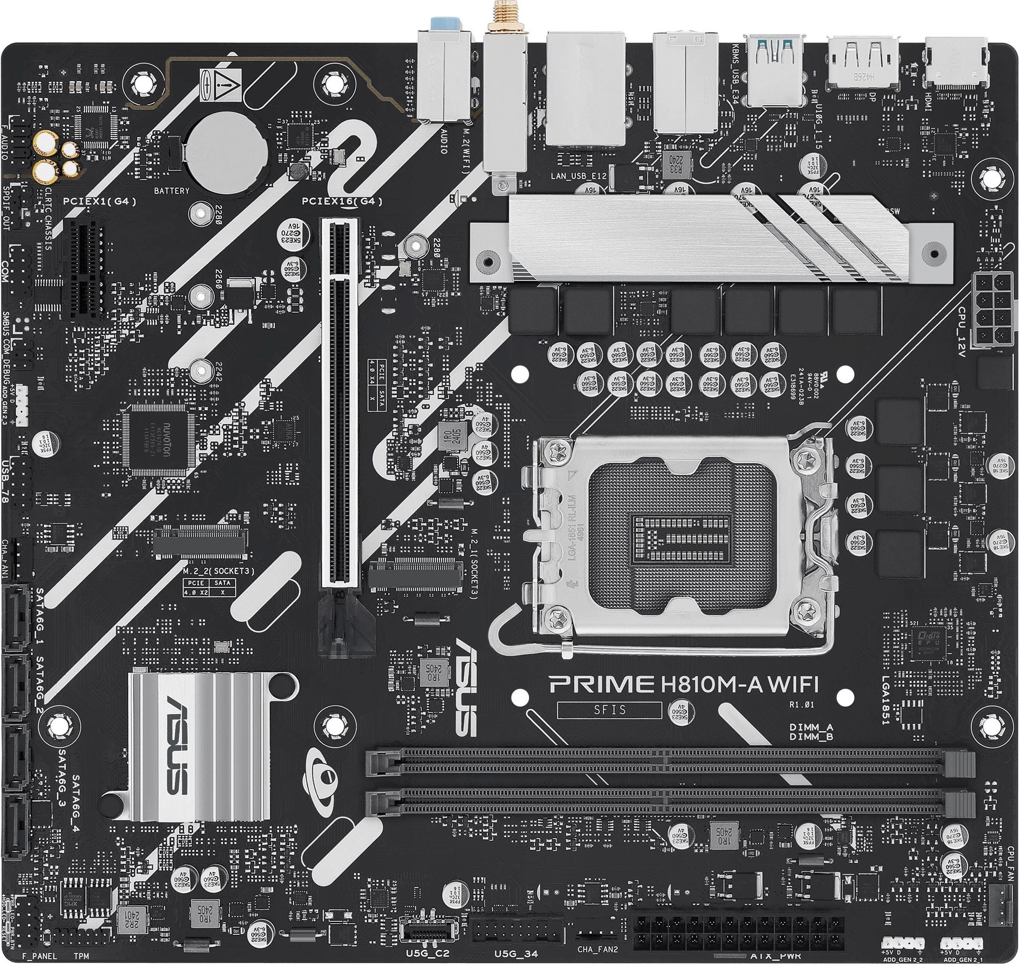 Материнская плата Asus PRIME H810M-A WIFI Soc-1851 Intel H810 2xDDR5 mATX AC`97 8ch(7.1) GbLAN RAID+HDMI+DP — фото 1