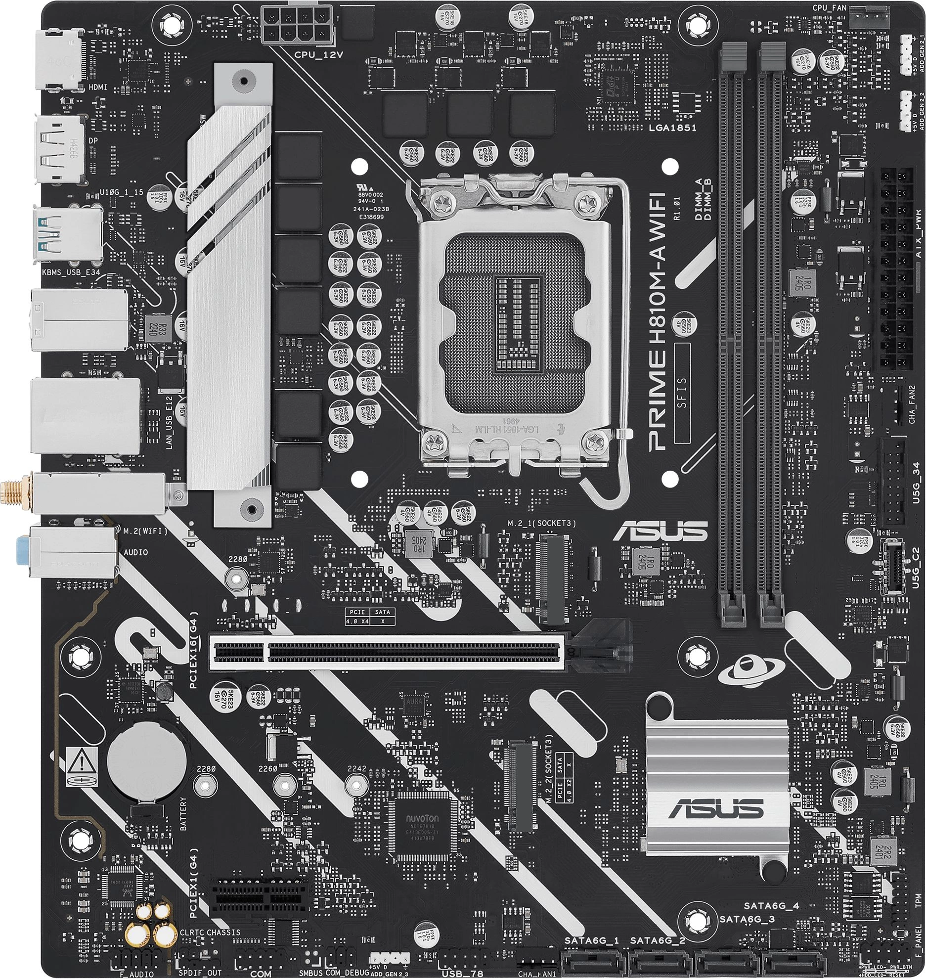 Материнская плата Asus PRIME H810M-A WIFI Soc-1851 Intel H810 2xDDR5 mATX AC`97 8ch(7.1) GbLAN RAID+HDMI+DP — миниатюра 5