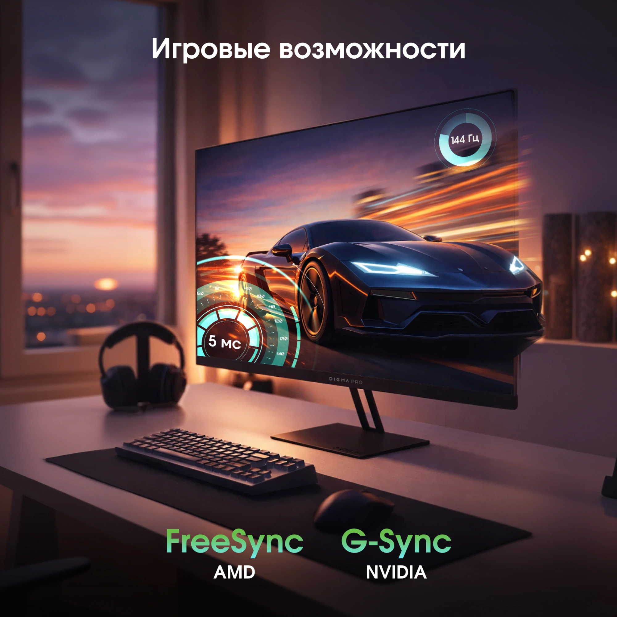 Монитор Digma Pro 27" Motion M черный IPS LED 5ms 16:9 HDMI M/M матовая 1500:1 350cd 178гр/178гр 1920x1080 144Hz G-Sync FreeSync DP FHD 3.85кг — миниатюра 14