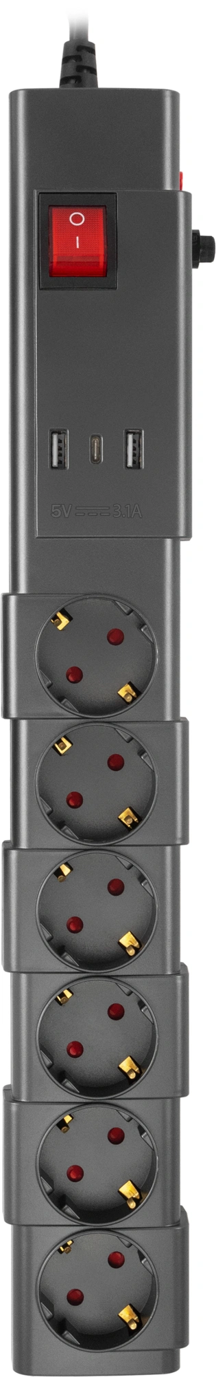 Сетевой фильтр Buro 600SPro-16-1.8-USB-G 1.8м (6 розеток) графитовый (коробка) — фото 1
