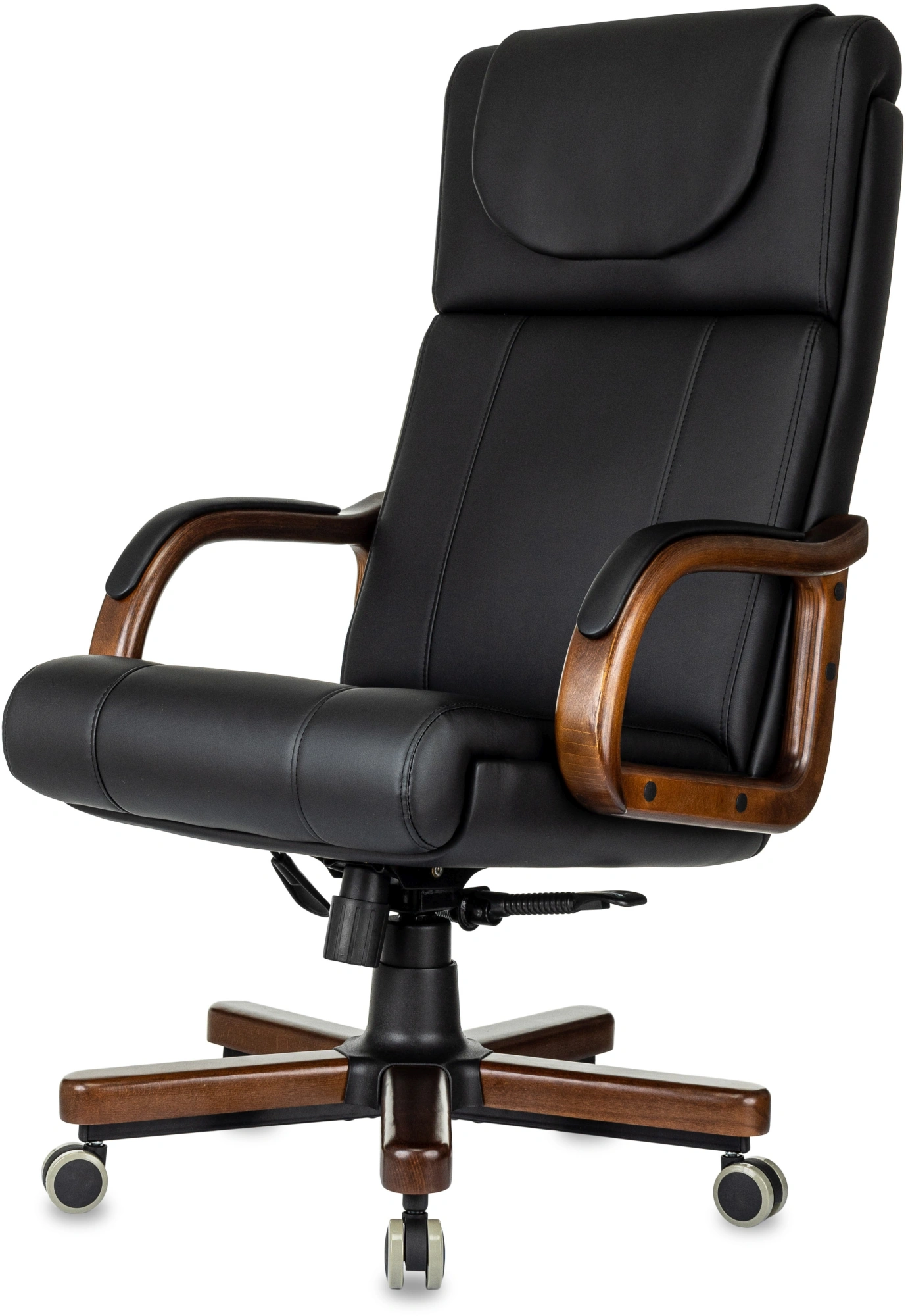 Кресло руководителя Бюрократ T-9933Walnut черный экокожа крестов. металл/дерево — миниатюра 3
