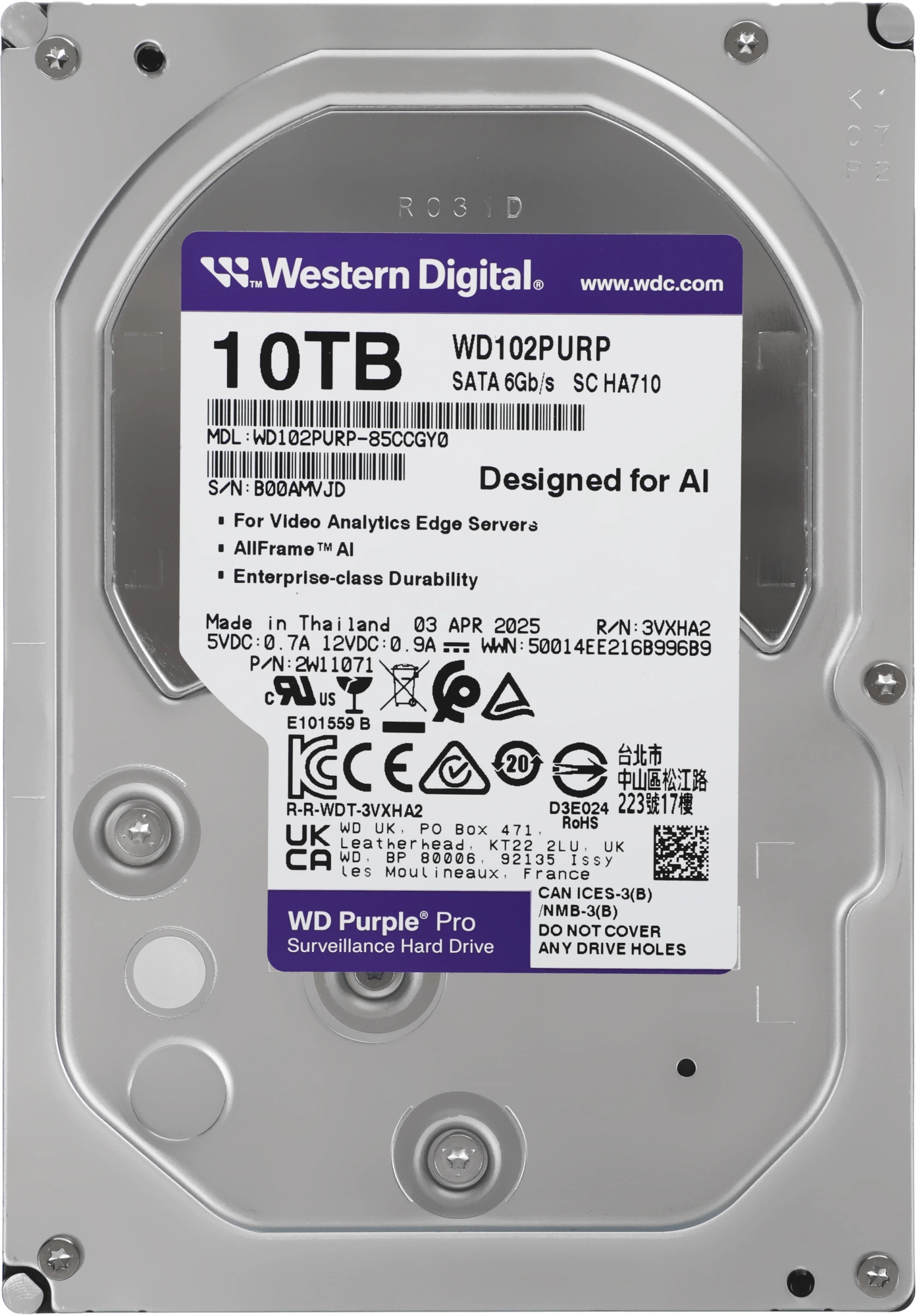 Western Digital Purple Pro HDD 3.5" SATA 10Tb, (WD102PURP)