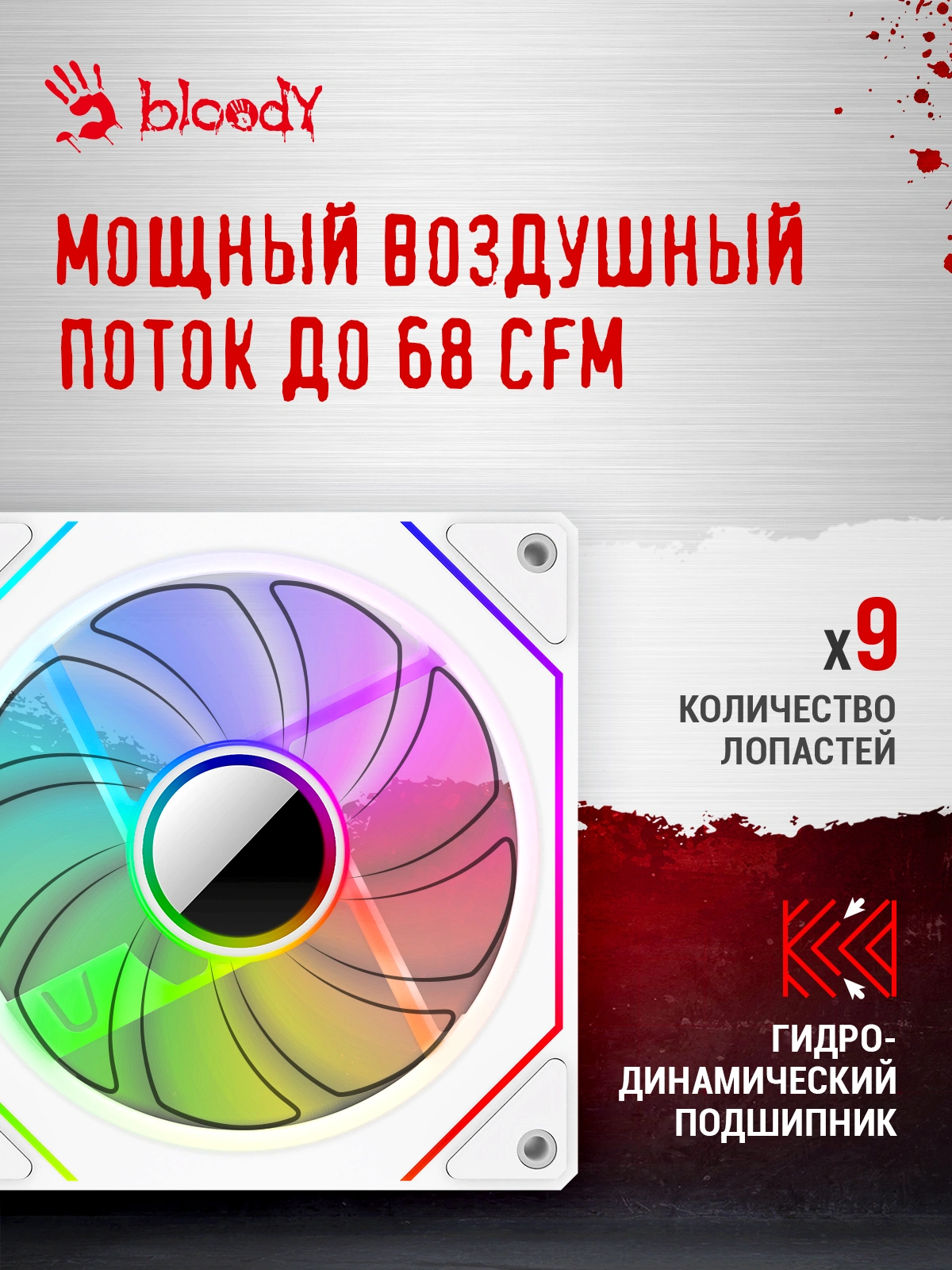 Вентилятор для корпуса Bloody CF-12 LCD ARGB 120х120x25 белый 4-pin 32дБ (упак.:1шт) (CF-12-ARGB120-WH) Ret — миниатюра 4