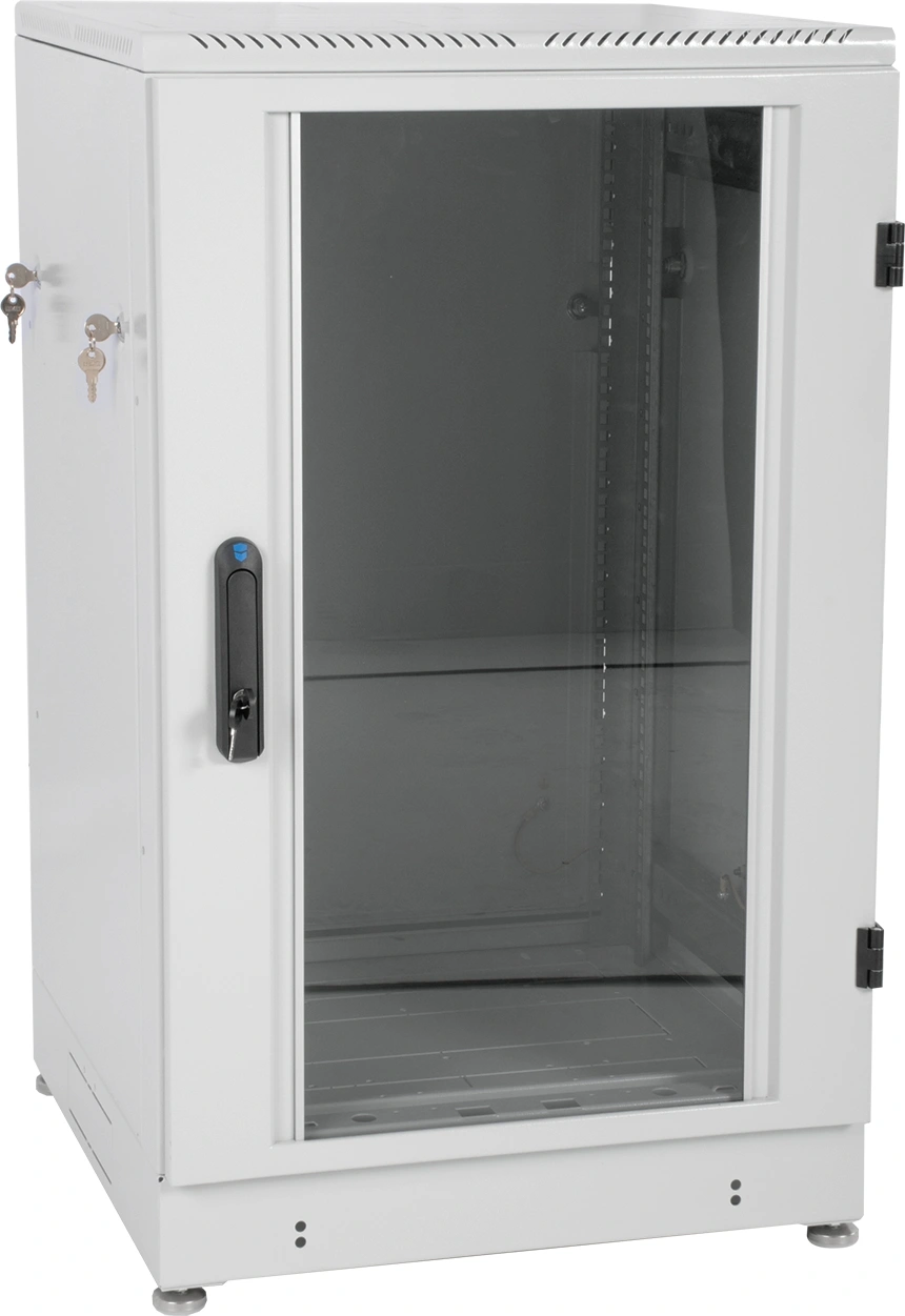 Шкаф коммутационный ЦМО ШТК-М-24.6.8-1ААА напольный 24U 600x800мм пер.дв.стекл задн.дв.стал.лист 2 бок.пан. направл.под закл.гайки 600кг серый — фото 1