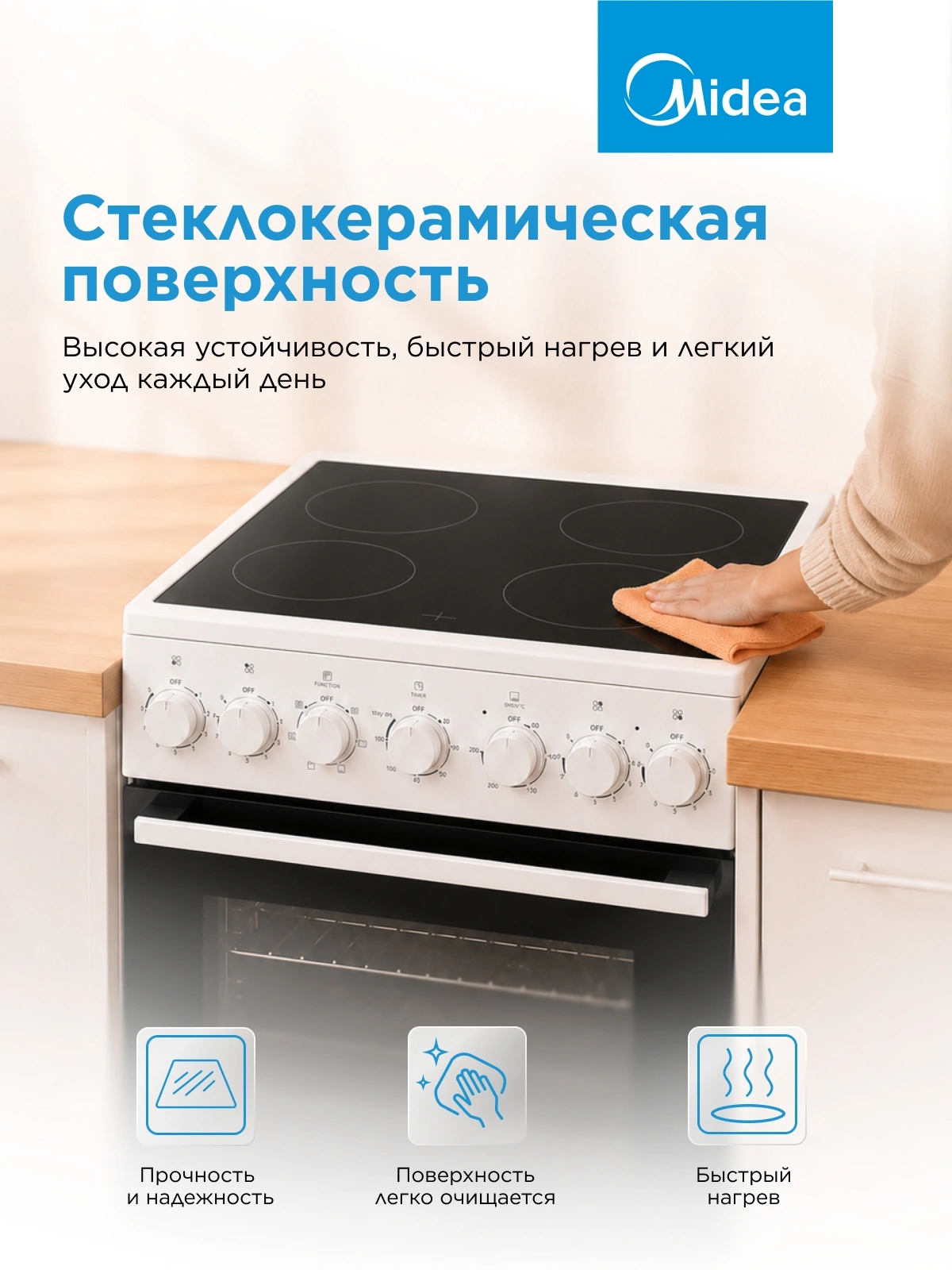 Плита Электрическая Midea MFO-M4E20T4E(WH) белый/черный стеклокерамика (без крышки) — миниатюра 12