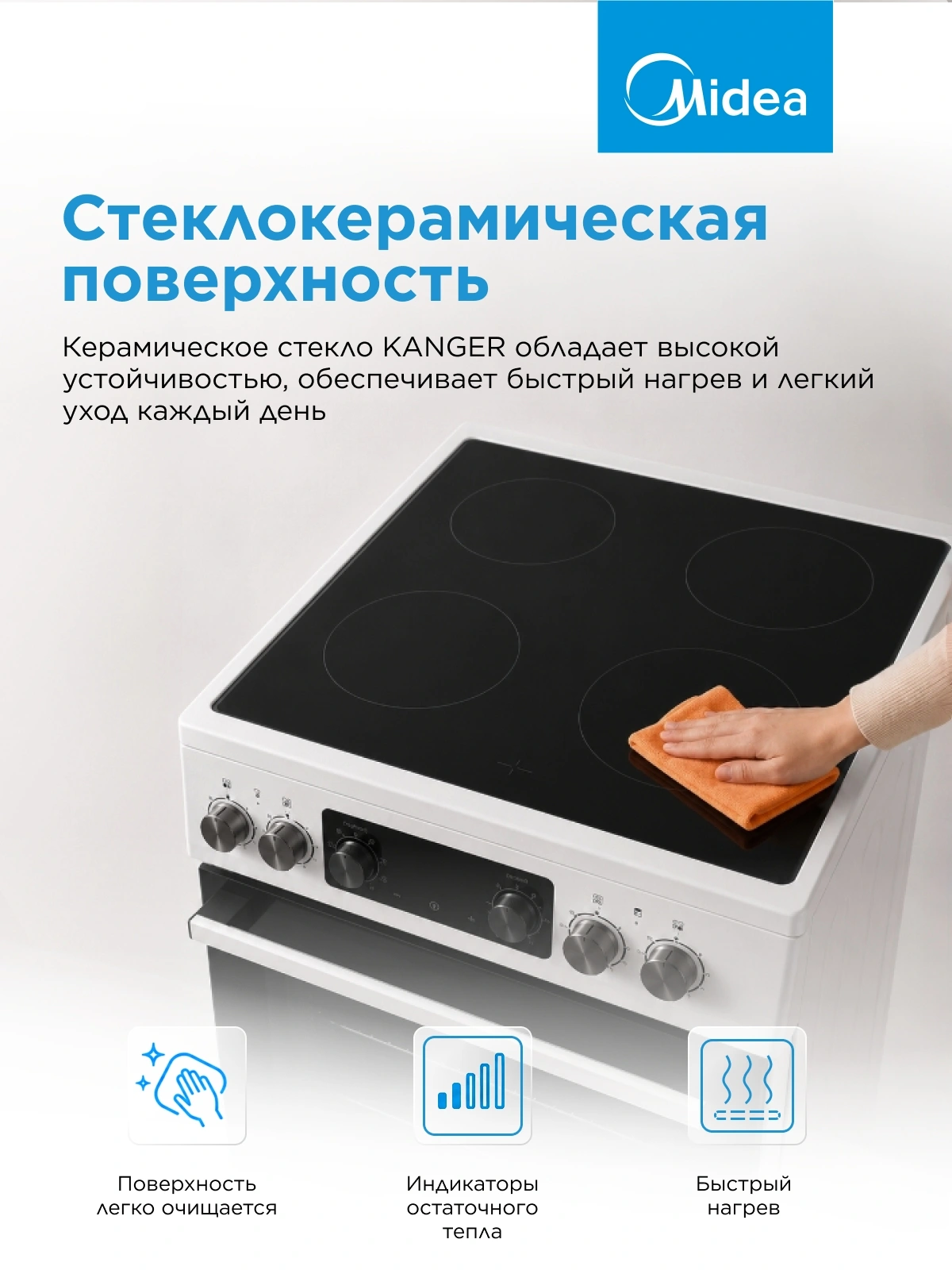 Плита Электрическая Midea MFO-D4E20T9E(WH) белый/черный стеклокерамика (без крышки) — миниатюра 25