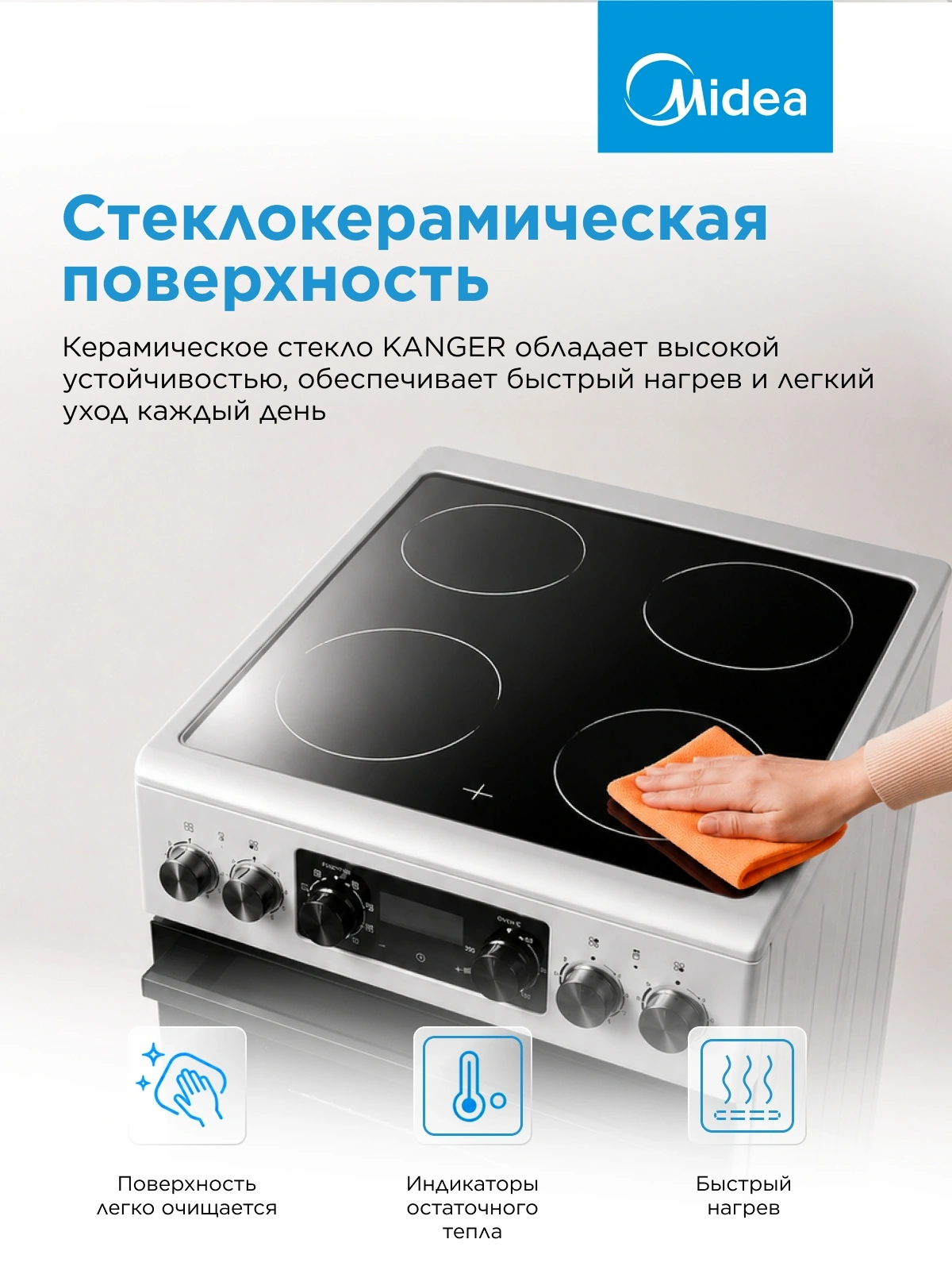 Плита Электрическая Midea MFO-D4E20T9E(SL) серый/черный стеклокерамика (без крышки) — миниатюра 11