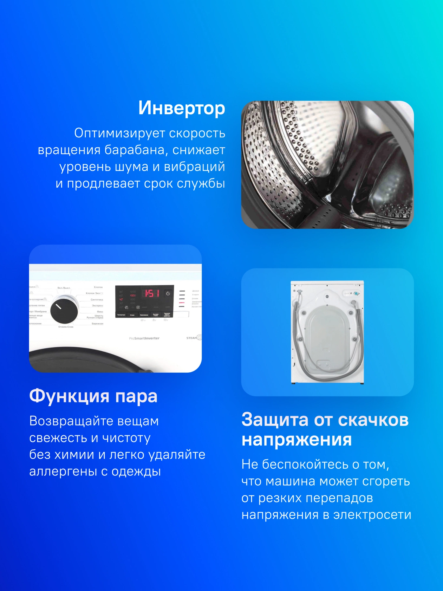 Стиральная машина Beko WSPE6H612W класс: A загр.фронтальная макс.:6.5кг белый инвертор — миниатюра 4