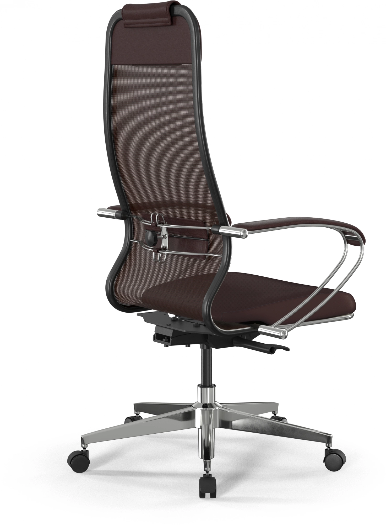 Кресло Метта ErgoLife Comfort темно-коричневый сиденье темно-коричневый сет./экокожа с подголов. крестов. сталь хром — миниатюра 3
