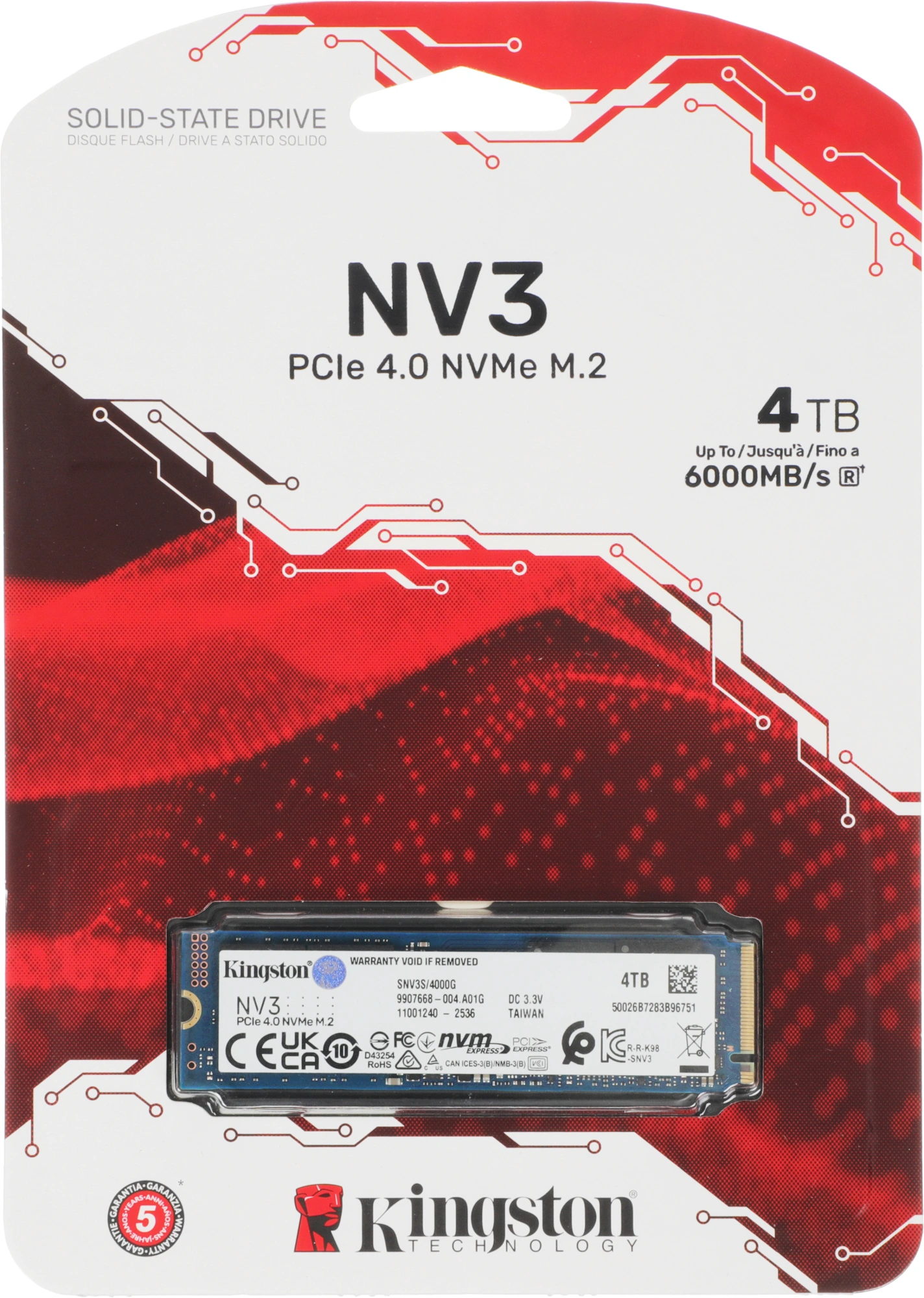 Накопитель SSD Kingston PCIe 4.0 x4 4TB SNV3S/4000G NV3 M.2 2280 — миниатюра 3