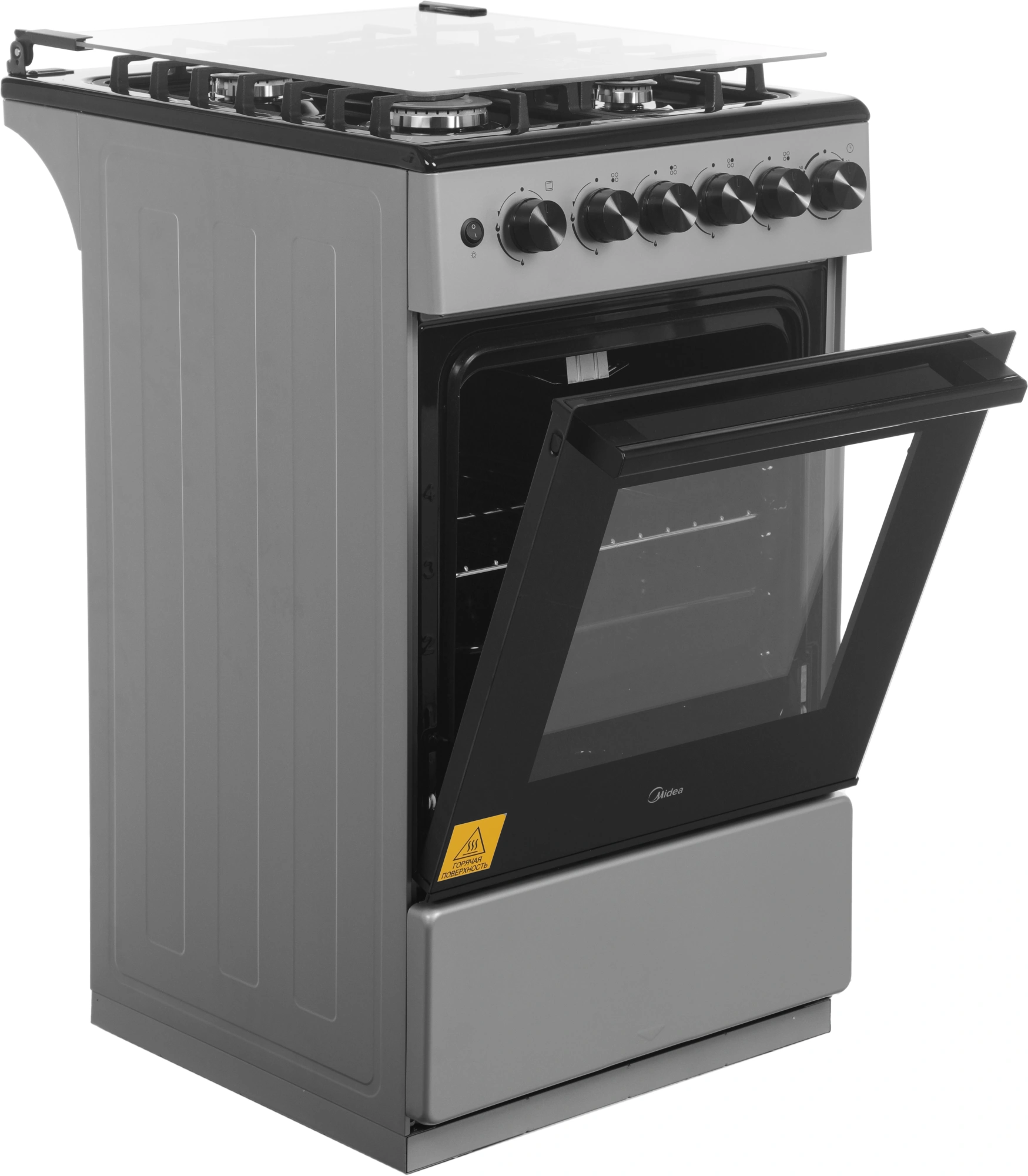 Плита Газовая Midea MFO-M4G20T0E(SL) серебристый/черный (стеклянная крышка) реш.чугун — миниатюра 22