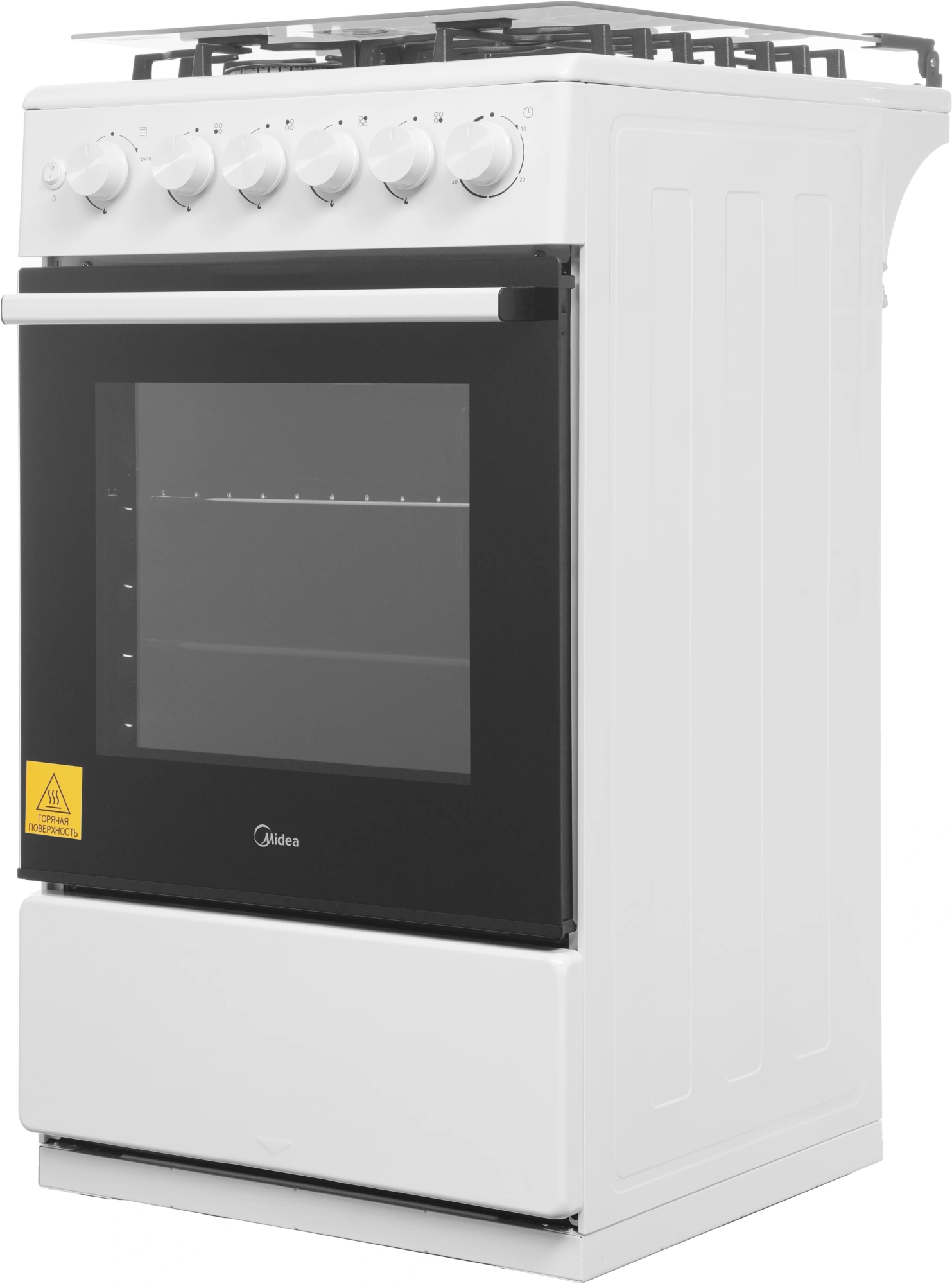Плита Газовая Midea MFO-M4G20T0E(WH) белый/черный (стеклянная крышка) реш.чугун — миниатюра 4