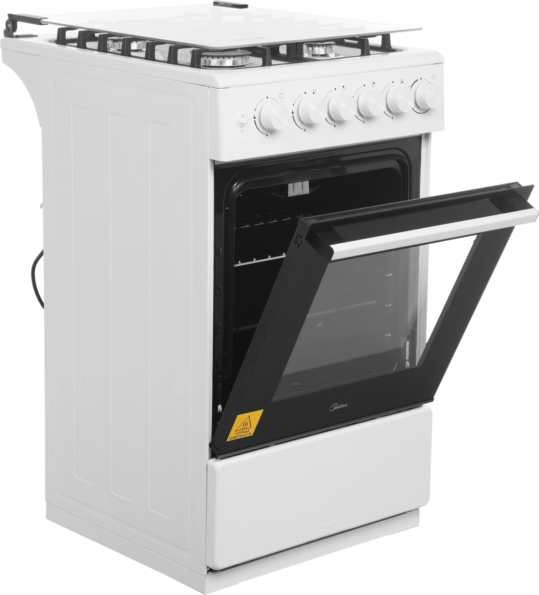 Плита Газовая Midea MFO-M4G20T0E(WH) белый/черный (стеклянная крышка) реш.чугун — миниатюра 22