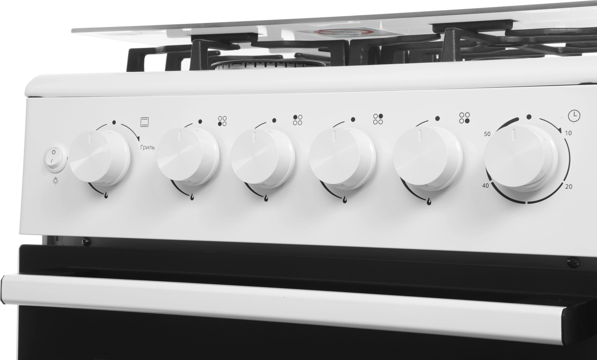 Плита Газовая Midea MFO-M4G20T0E(WH) белый/черный (стеклянная крышка) реш.чугун — миниатюра 13