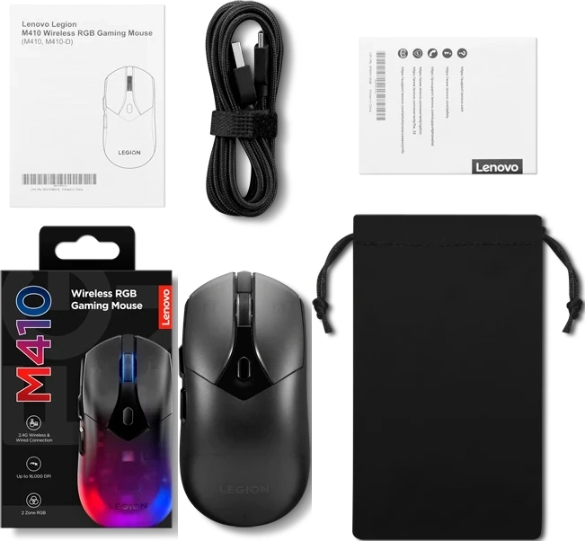 Мышь Lenovo Legion M410 Wireless RGB Gaming черный оптическая 16000dpi беспров. BT/Radio USB 5but (GY51P83012) — миниатюра 16
