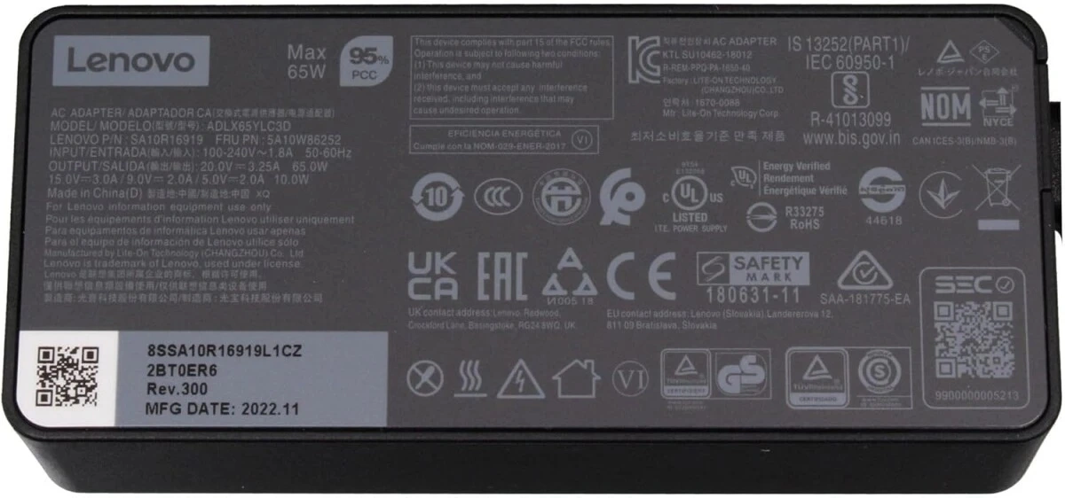 Адаптер Lenovo GX20P92529 65W-20V 3.25A от бытовой электросети — миниатюра 2