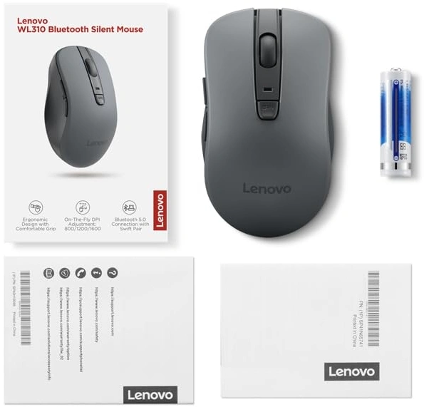 Мышь Lenovo WL310 Bluetooth Silent черный оптическая 1600dpi silent беспров. 5but (GY51Q65621) — миниатюра 4