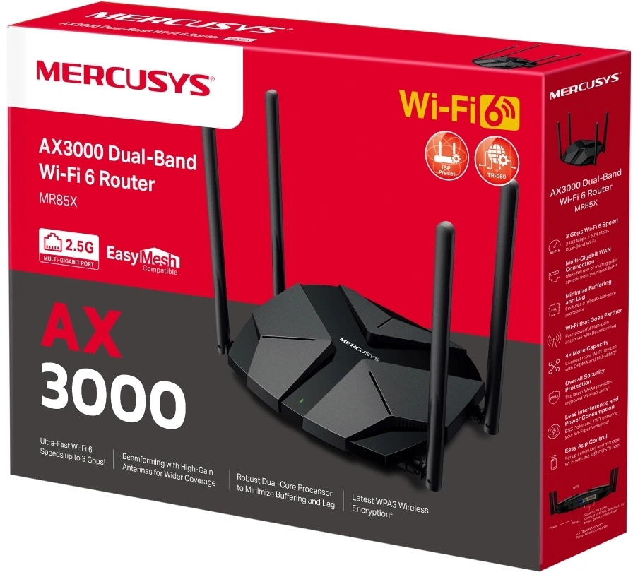 Роутер беспроводной Mercusys MR85X AX3000 100/1000/2500BASE-T черный — миниатюра 3