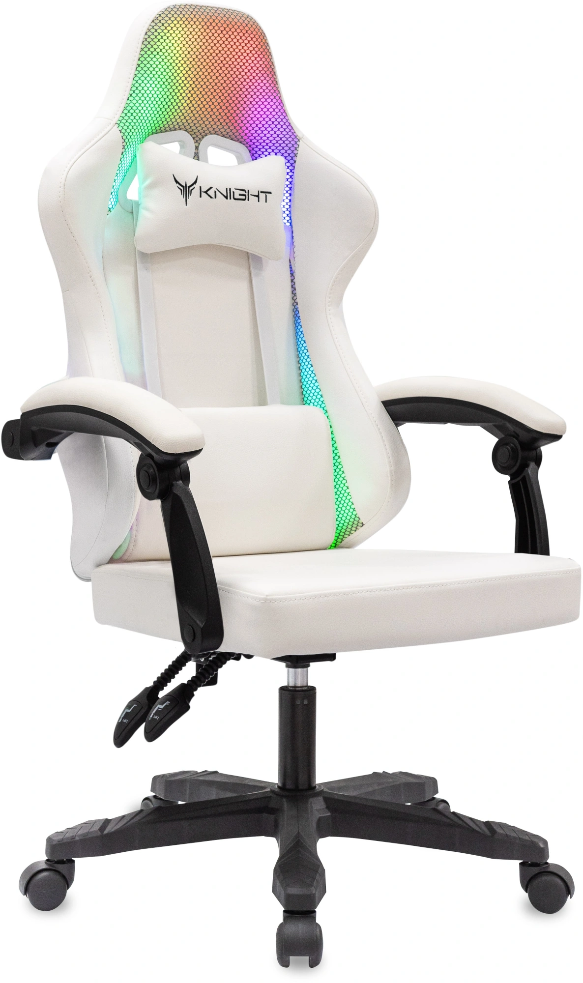 Кресло игровое Knight Wolf RGB белый экокожа/ткань с подголов. крестов. пластик — фото 1