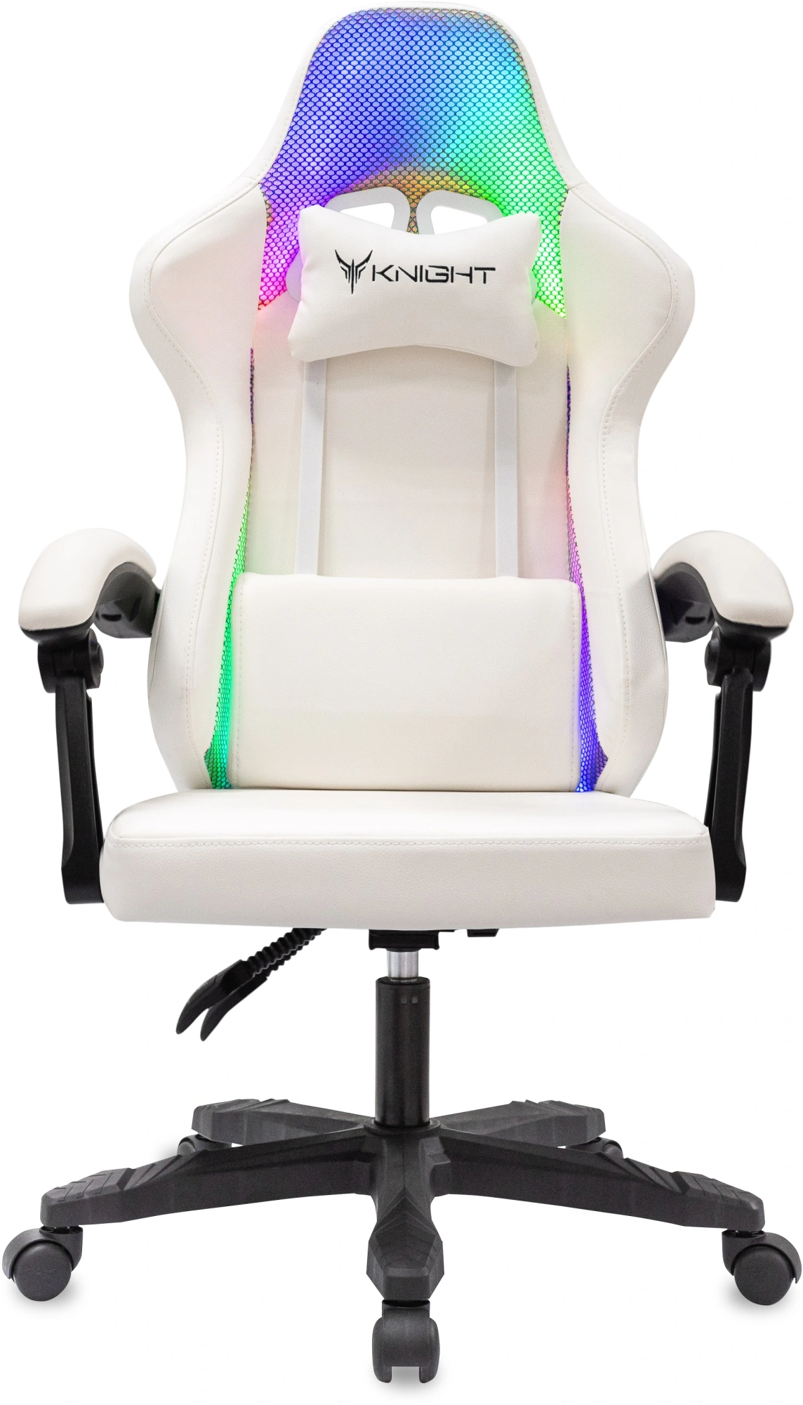 Кресло игровое Knight Wolf RGB белый экокожа/ткань с подголов. крестов. пластик — миниатюра 2