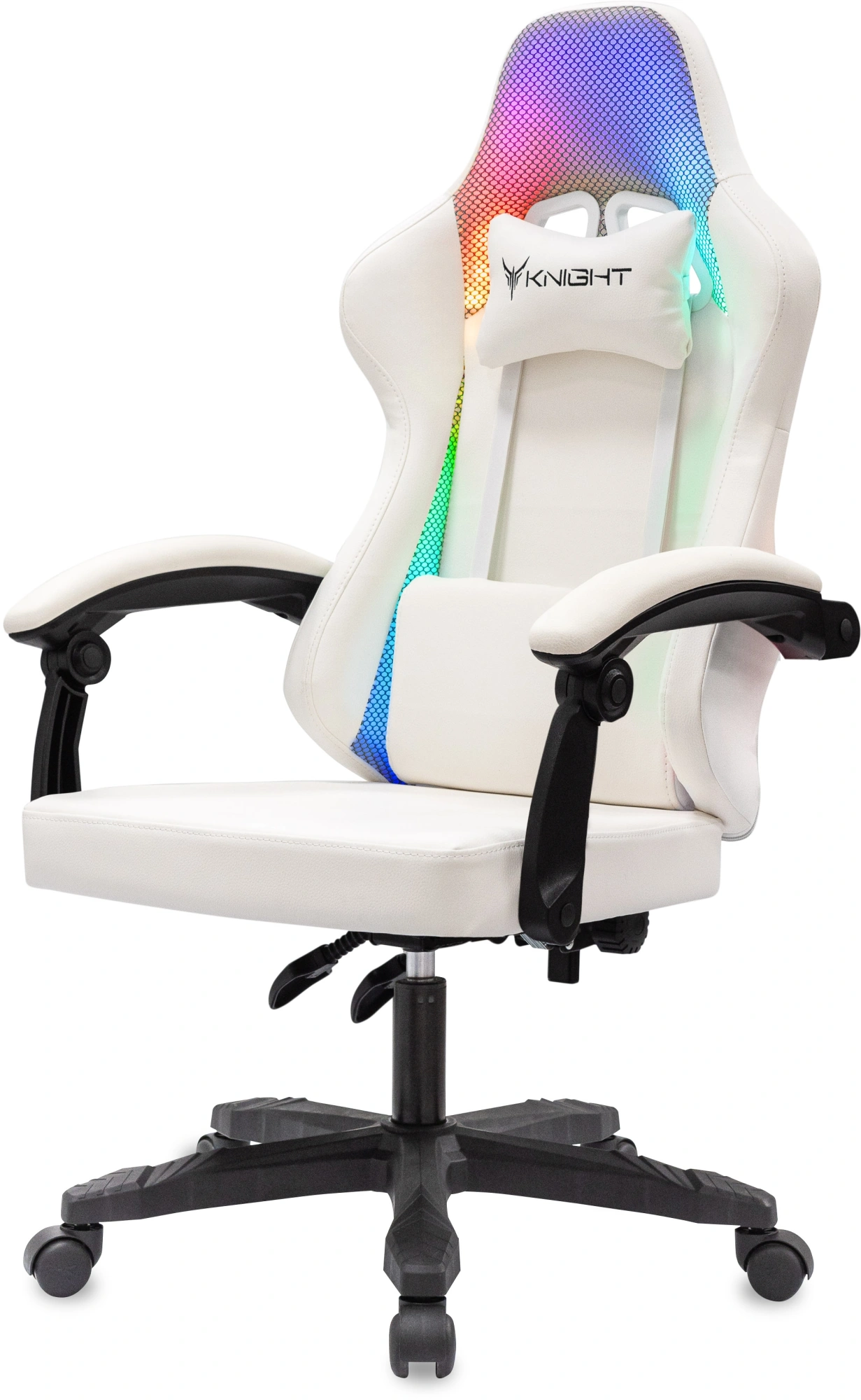 Кресло игровое Knight Wolf RGB белый экокожа/ткань с подголов. крестов. пластик — миниатюра 3