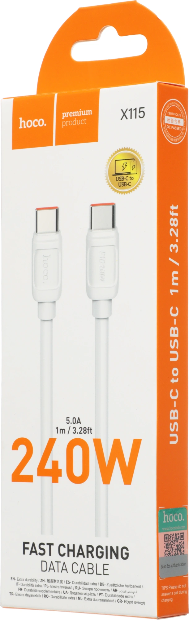 Кабель Hoco X115 52025 USB Type-C (m)-USB Type-C (m) 1.2м белый — миниатюра 4