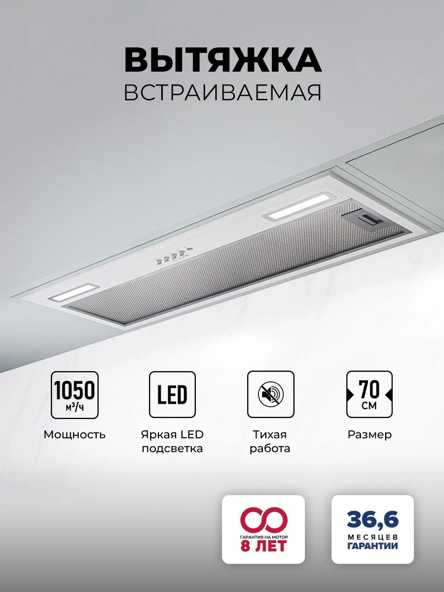 Вытяжка встраиваемая Lex Hyper 900 WH белый управление: кнопочное (1 мотор) — миниатюра 6