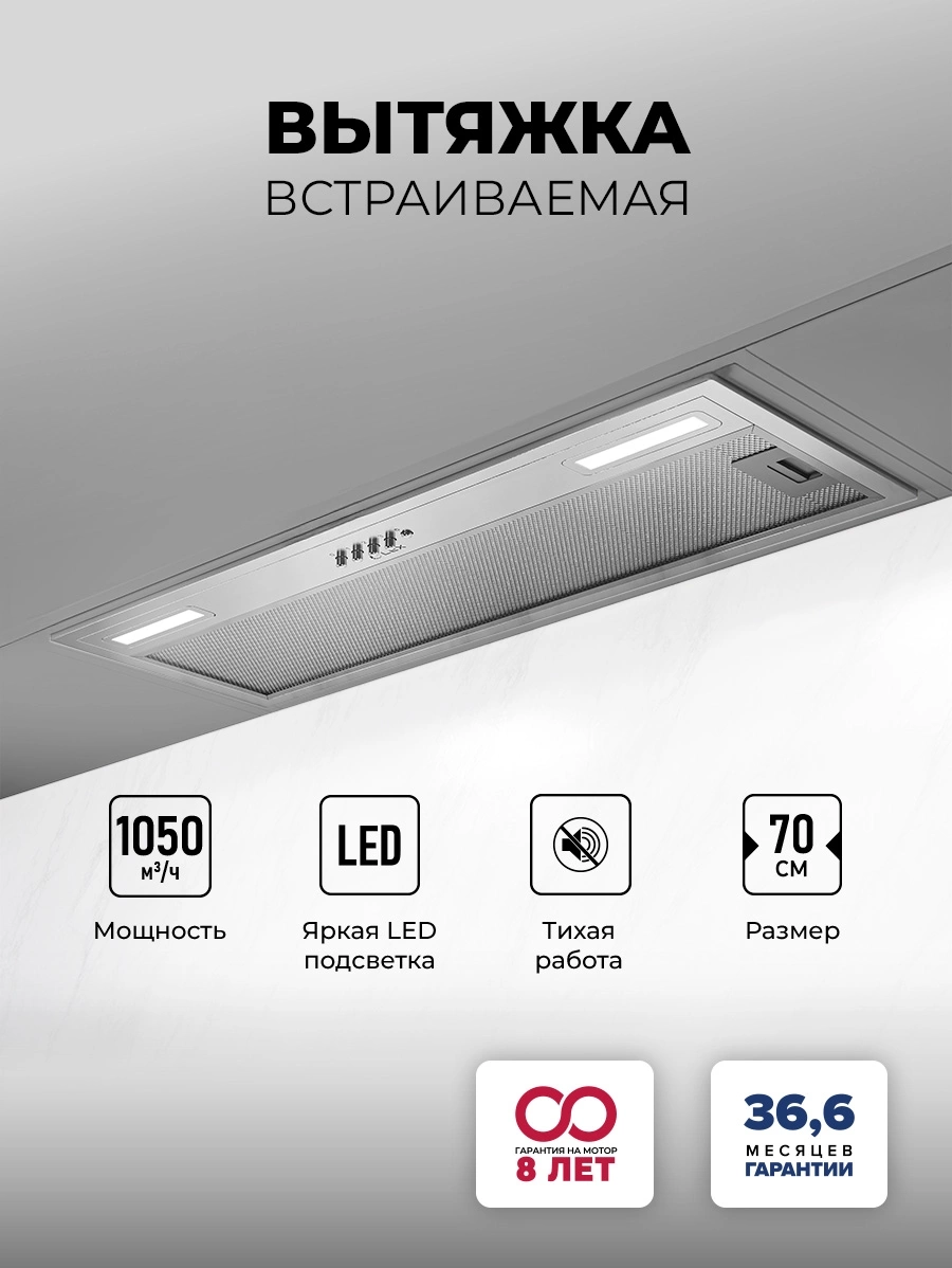 Вытяжка встраиваемая Lex Hyper 900 IX нержавеющая сталь управление: кнопочное (1 мотор) — миниатюра 2