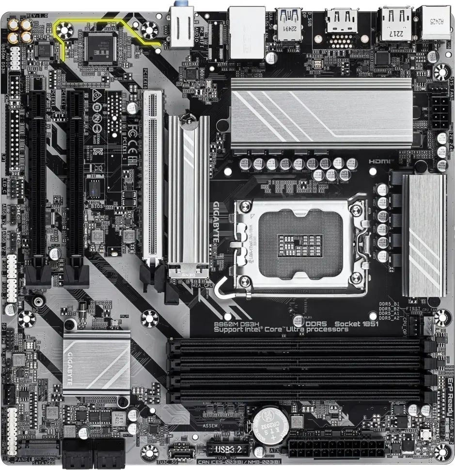 Материнская плата Gigabyte B860M DS3H Soc-1851 Intel B860 4xDDR5 mATX AC`97 8ch(7.1) 2.5Gg RAID+HDMI+DP — фото 1