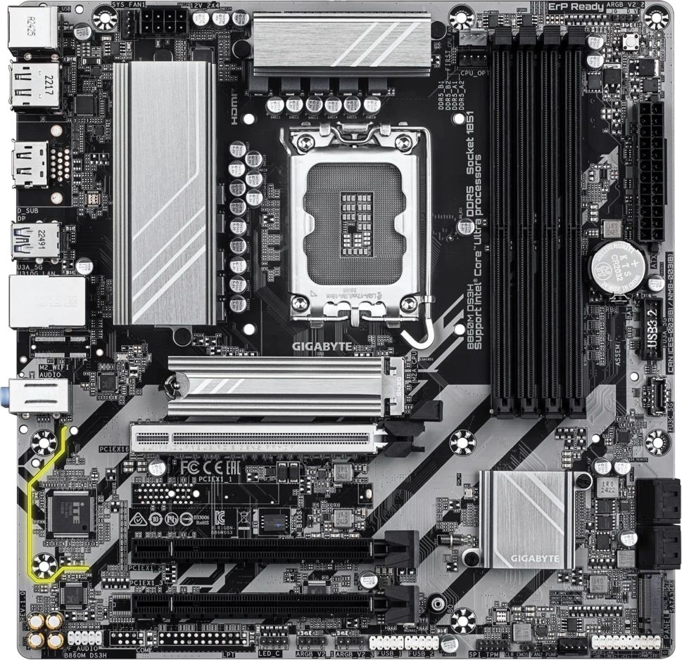 Материнская плата Gigabyte B860M DS3H Soc-1851 Intel B860 4xDDR5 mATX AC`97 8ch(7.1) 2.5Gg RAID+HDMI+DP — миниатюра 2