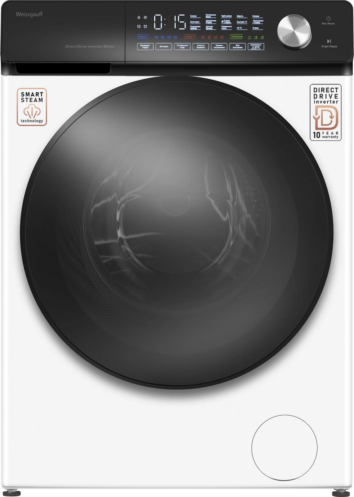 Стиральная машина Weissgauff WM 45127 Steam Direct Drive класс: A+++ загр.фронтальная макс.:7кг белый инвертор — фото 1