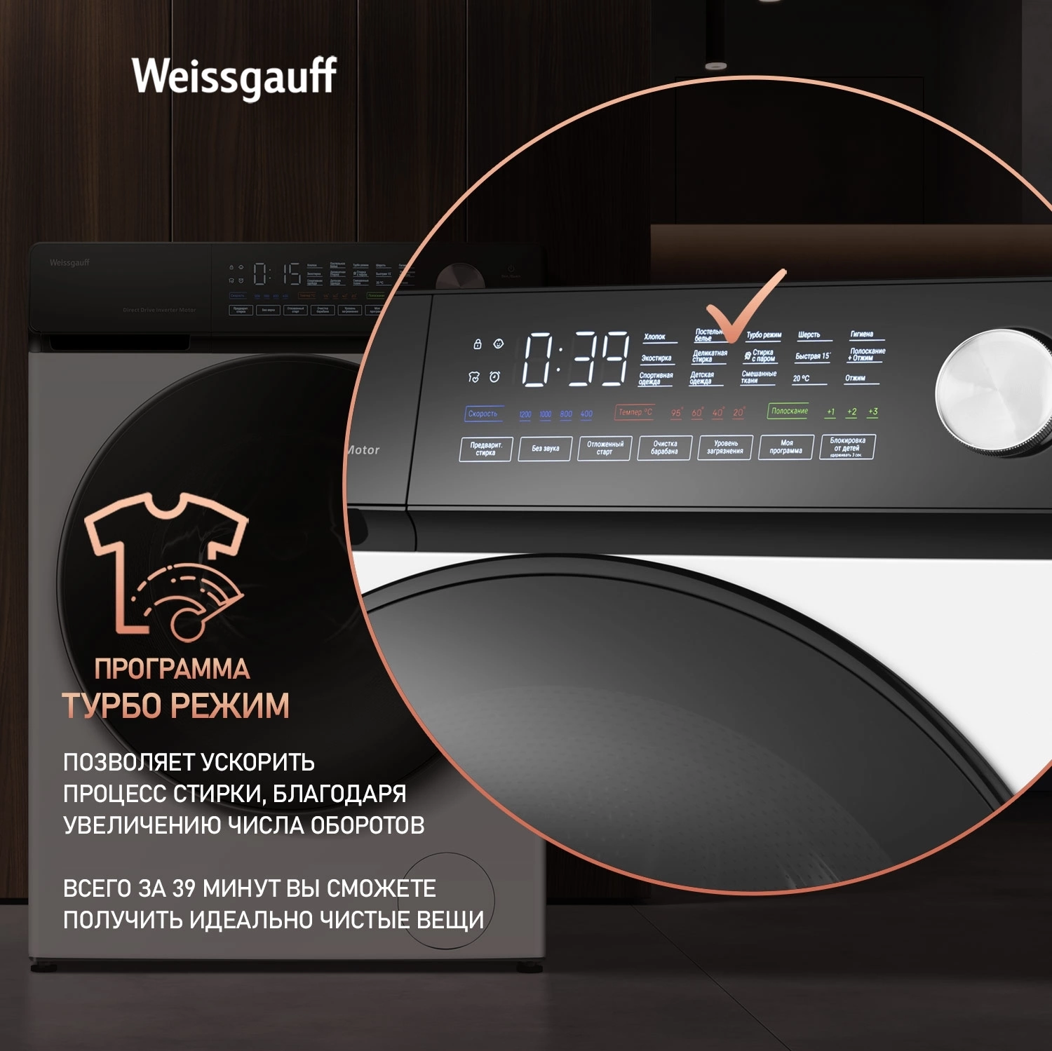 Стиральная машина Weissgauff WM 45127 Steam Direct Drive класс: A+++ загр.фронтальная макс.:7кг белый инвертор — миниатюра 16